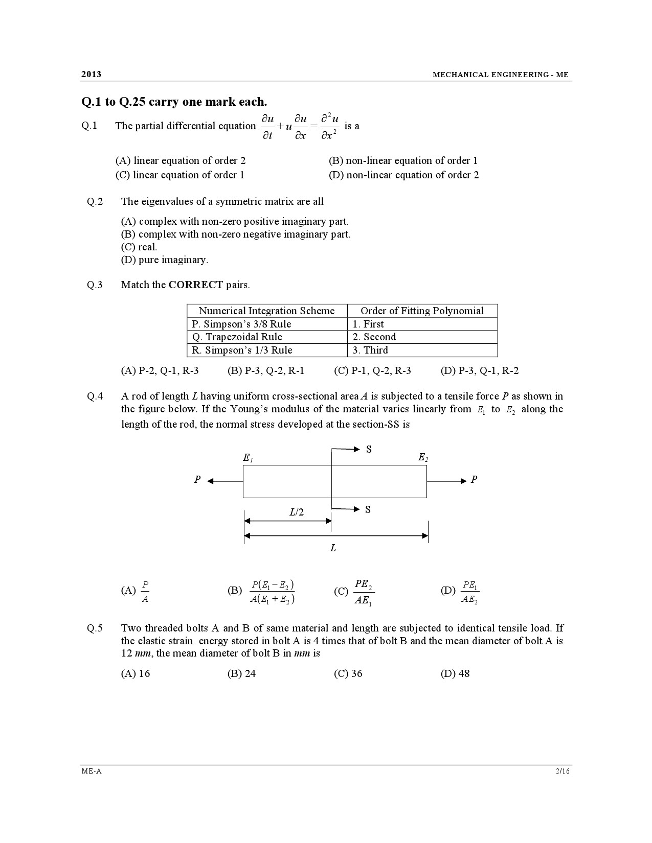 GATE Exam Question Paper 2013 Mechanical Engineering 2