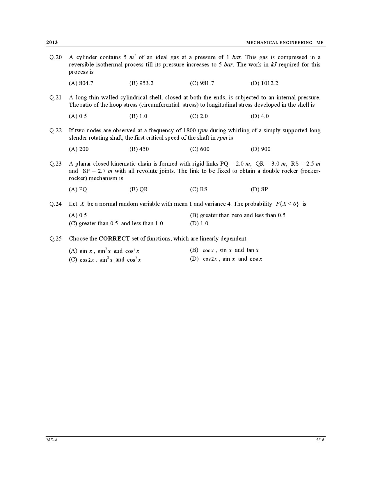 GATE Exam Question Paper 2013 Mechanical Engineering 5