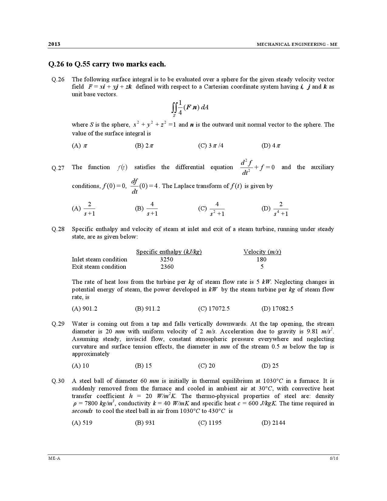 GATE Exam Question Paper 2013 Mechanical Engineering 6