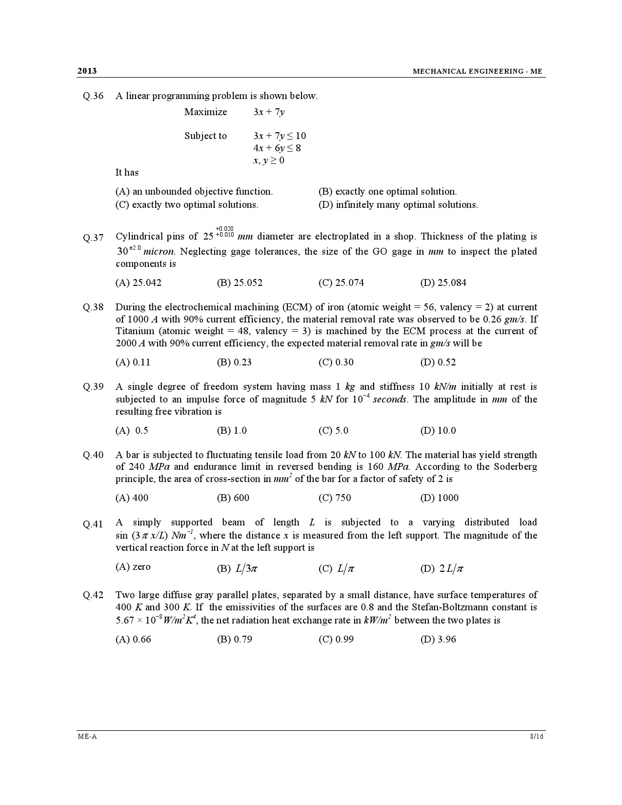 GATE Exam Question Paper 2013 Mechanical Engineering 8
