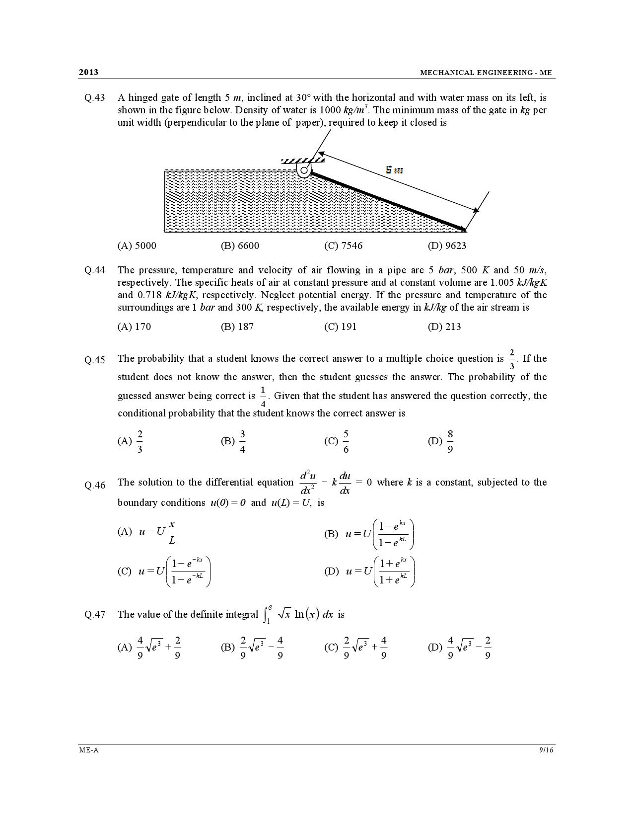 GATE Exam Question Paper 2013 Mechanical Engineering 9