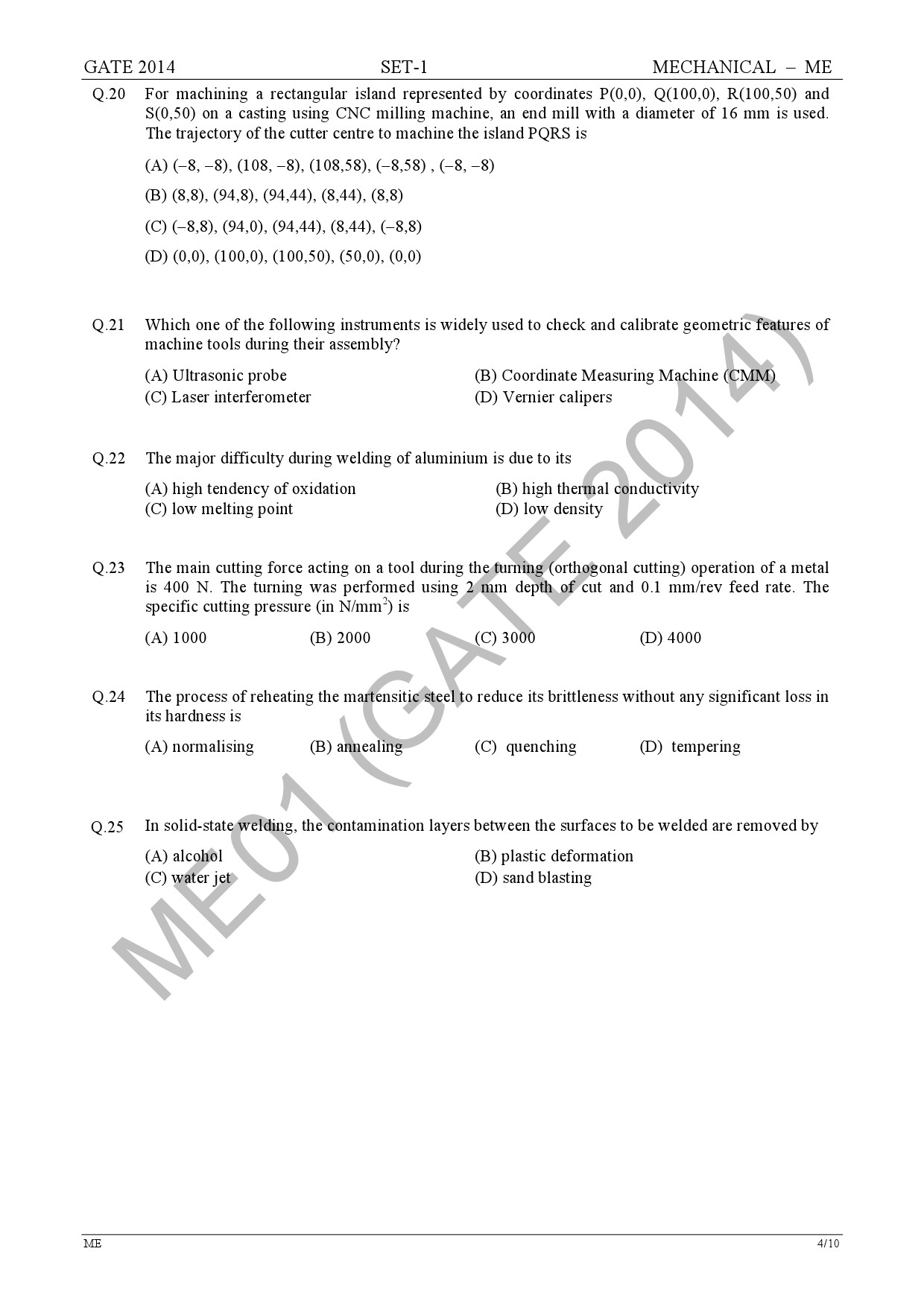 GATE Exam Question Paper 2014 Mechanical Engineering Set 1 10