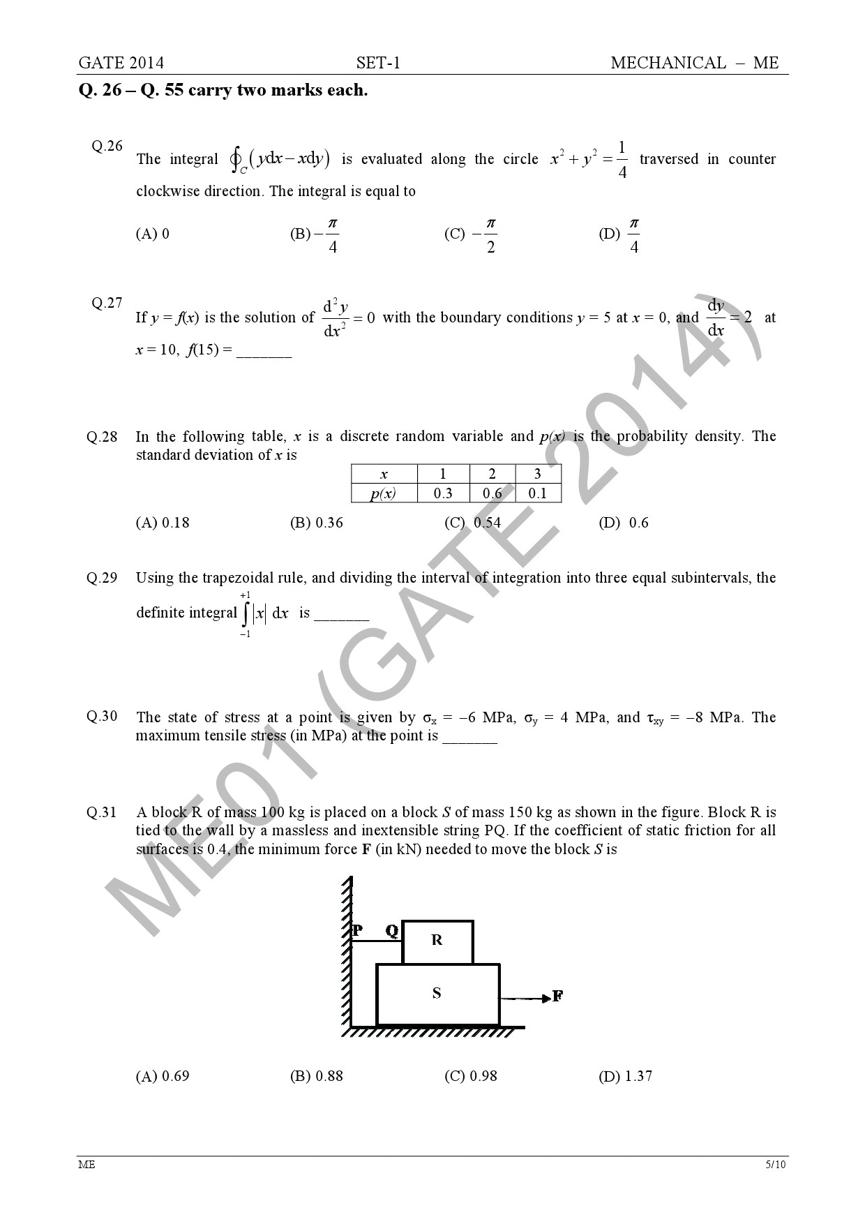GATE Exam Question Paper 2014 Mechanical Engineering Set 1 11