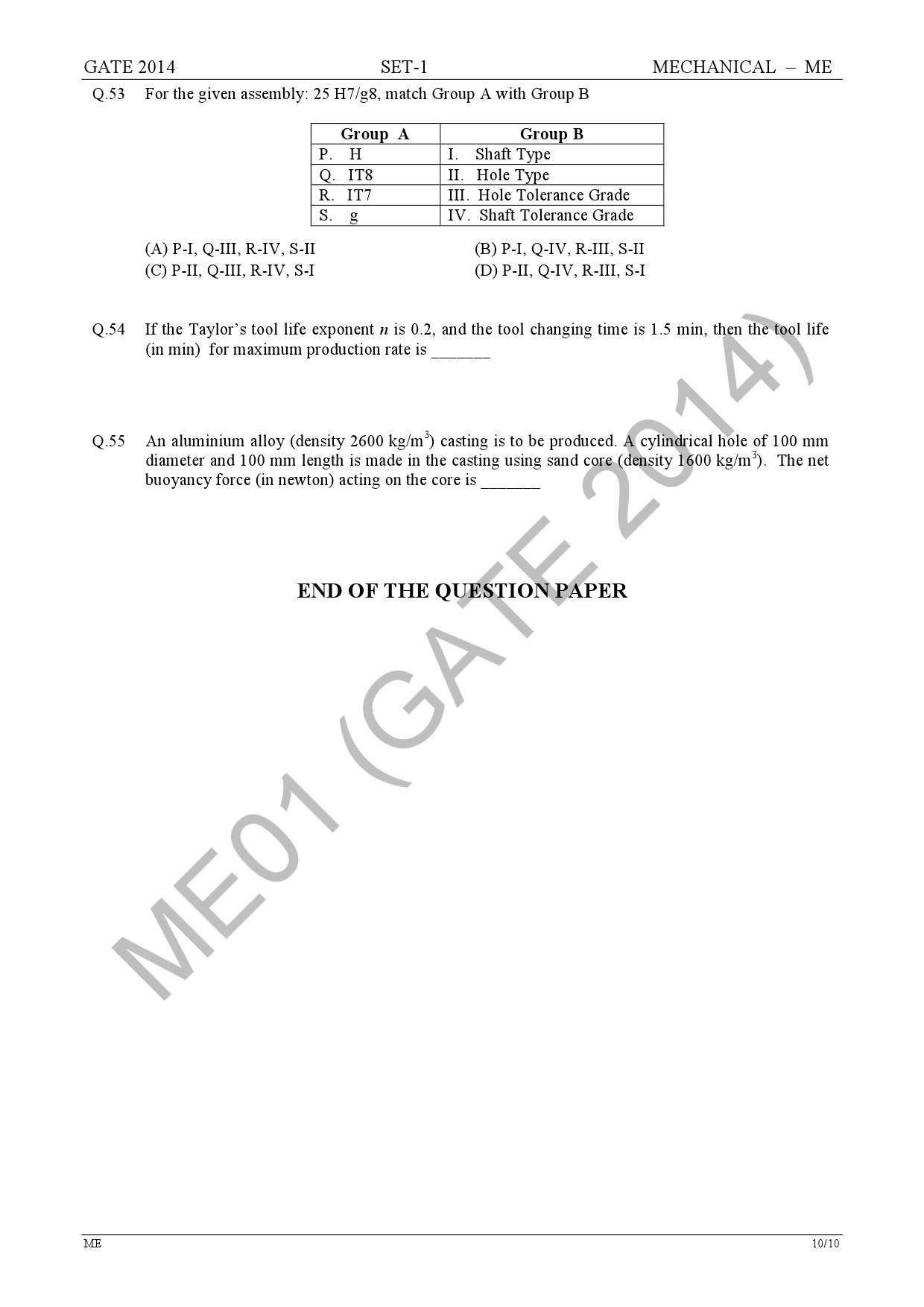 GATE Exam Question Paper 2014 Mechanical Engineering Set 1 16