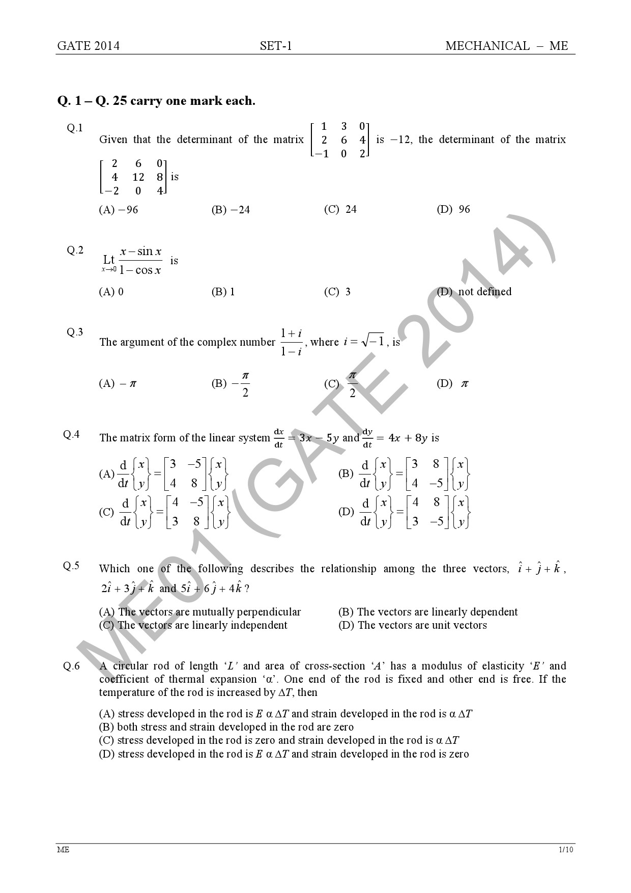 GATE Exam Question Paper 2014 Mechanical Engineering Set 1 7