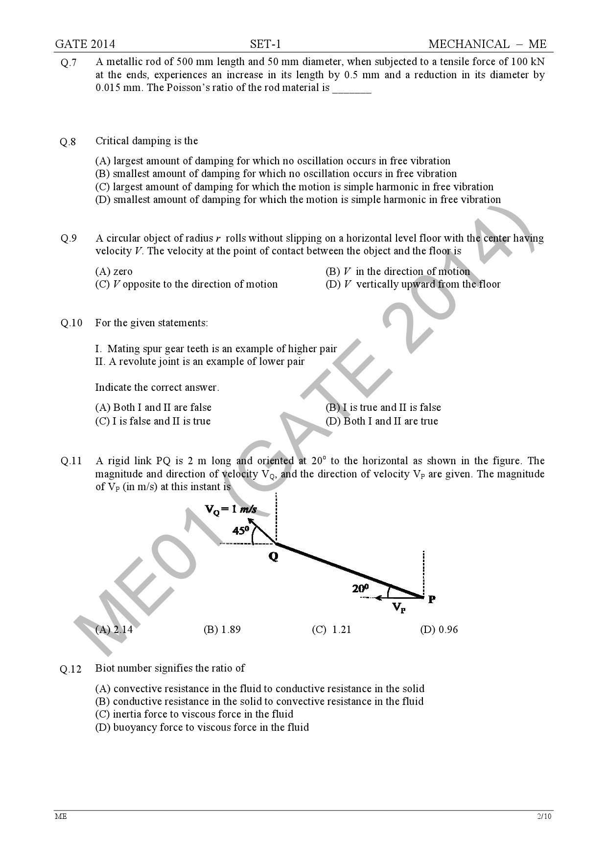 GATE Exam Question Paper 2014 Mechanical Engineering Set 1 8