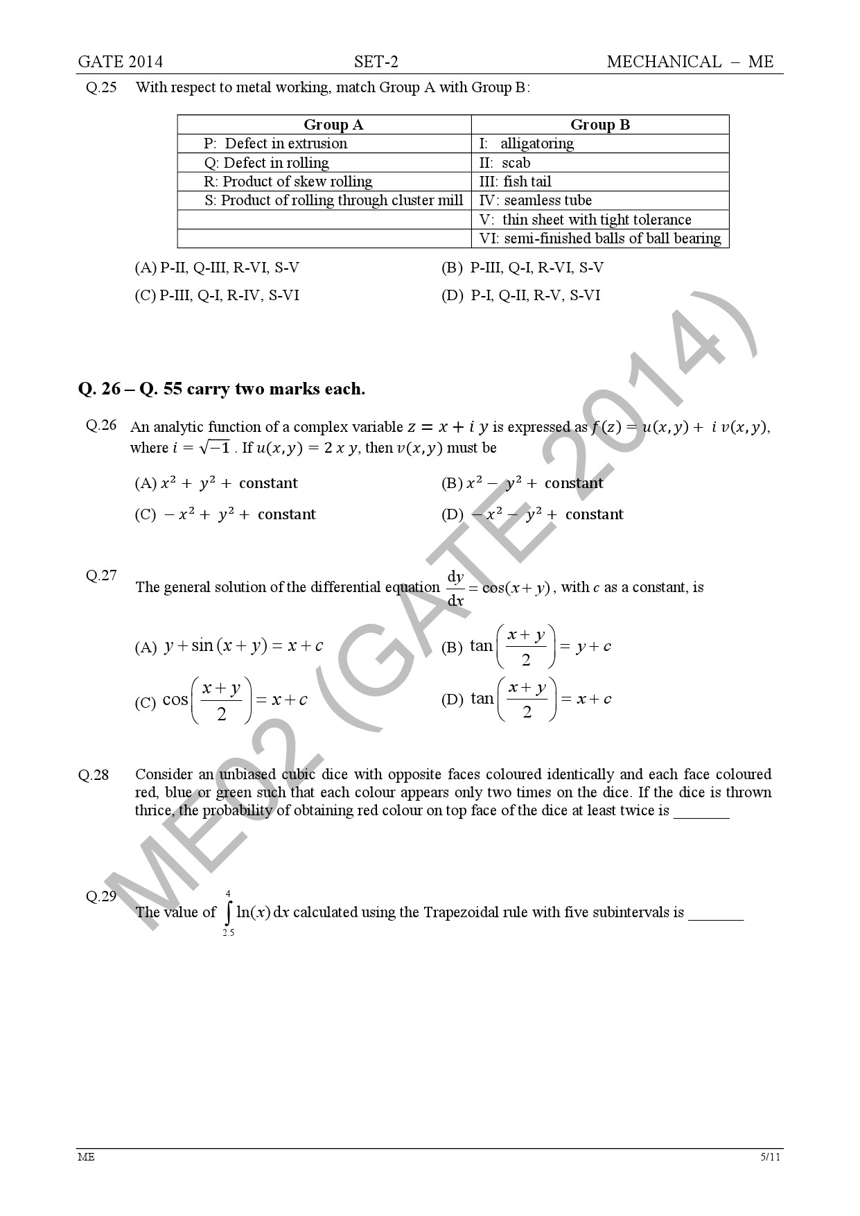 GATE Exam Question Paper 2014 Mechanical Engineering Set 2 11