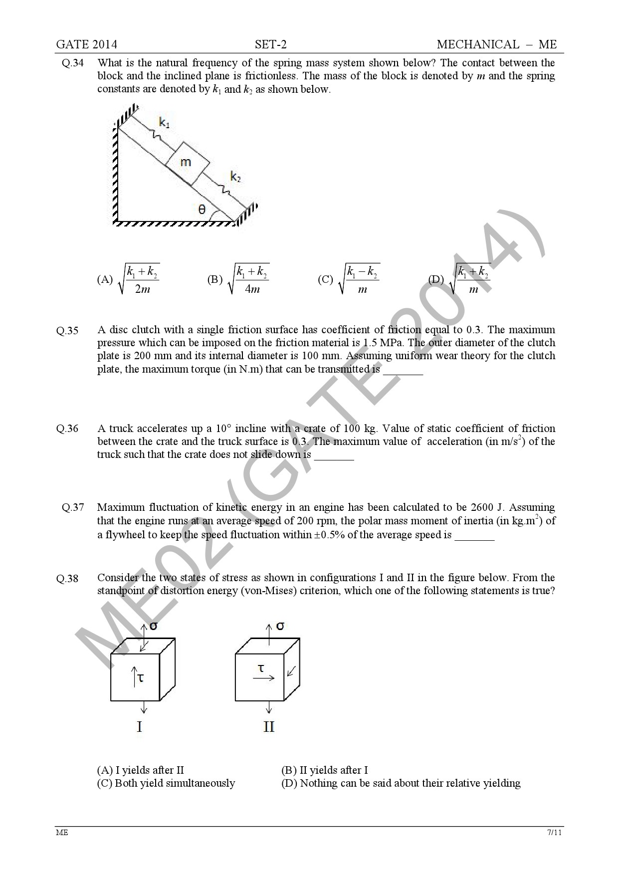 GATE Exam Question Paper 2014 Mechanical Engineering Set 2 13