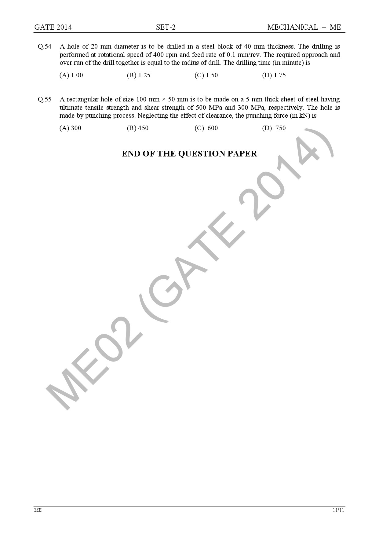 GATE Exam Question Paper 2014 Mechanical Engineering Set 2 17