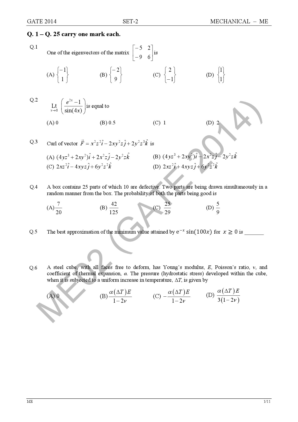 GATE Exam Question Paper 2014 Mechanical Engineering Set 2 7
