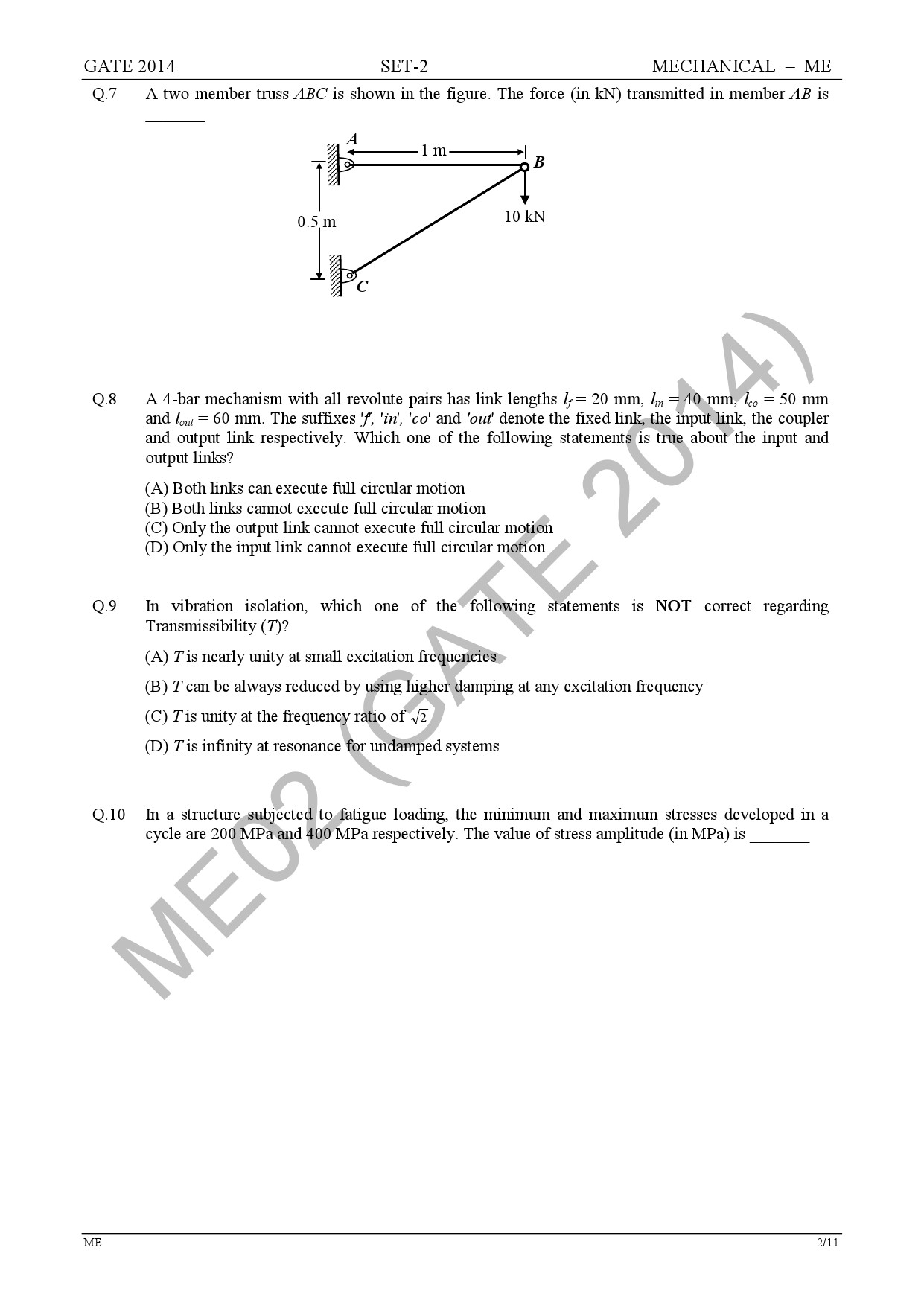 GATE Exam Question Paper 2014 Mechanical Engineering Set 2 8