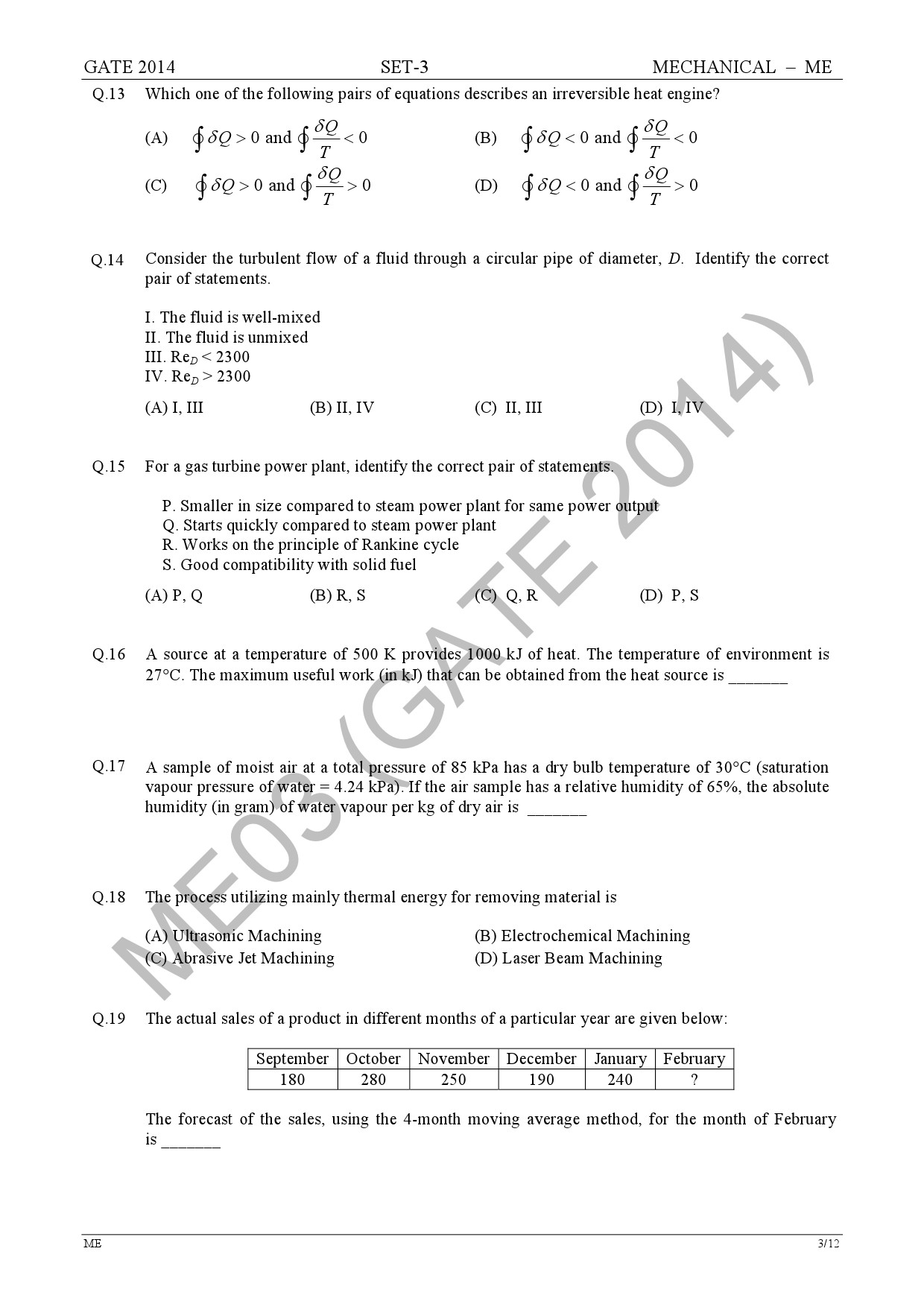 GATE Exam Question Paper 2014 Mechanical Engineering Set 3 10