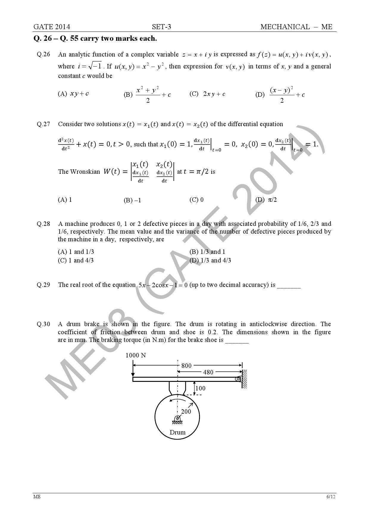 GATE Exam Question Paper 2014 Mechanical Engineering Set 3 13