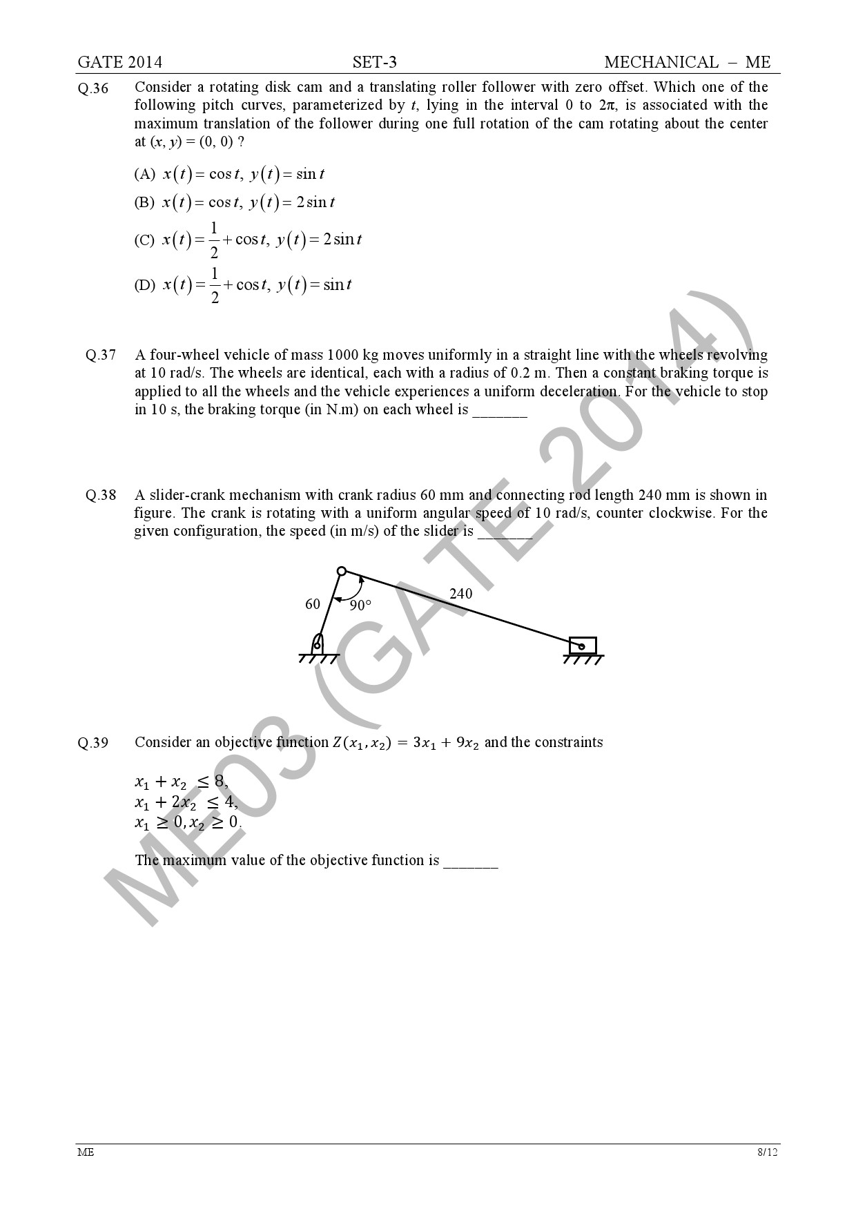 GATE Exam Question Paper 2014 Mechanical Engineering Set 3 15