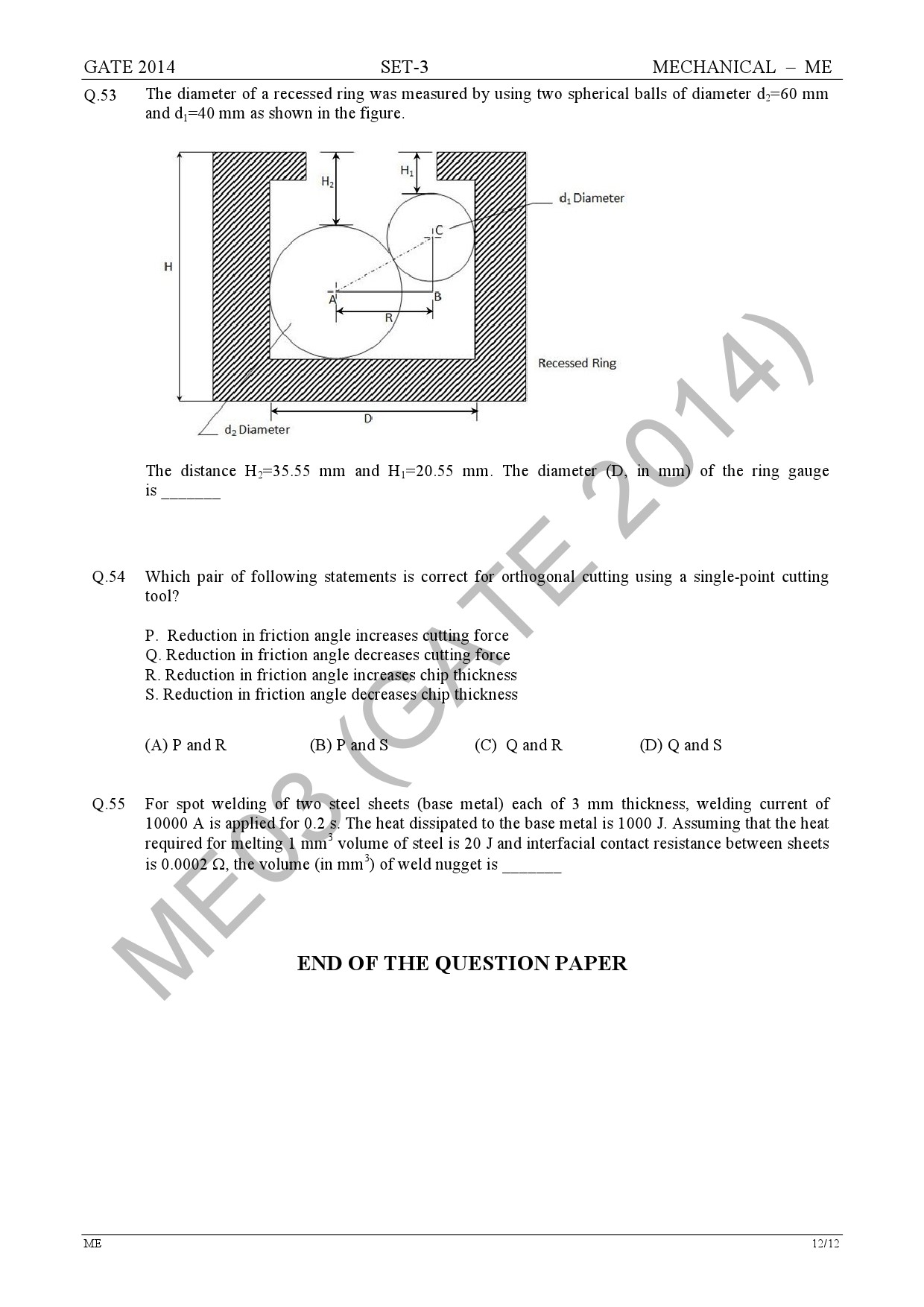 GATE Exam Question Paper 2014 Mechanical Engineering Set 3 19
