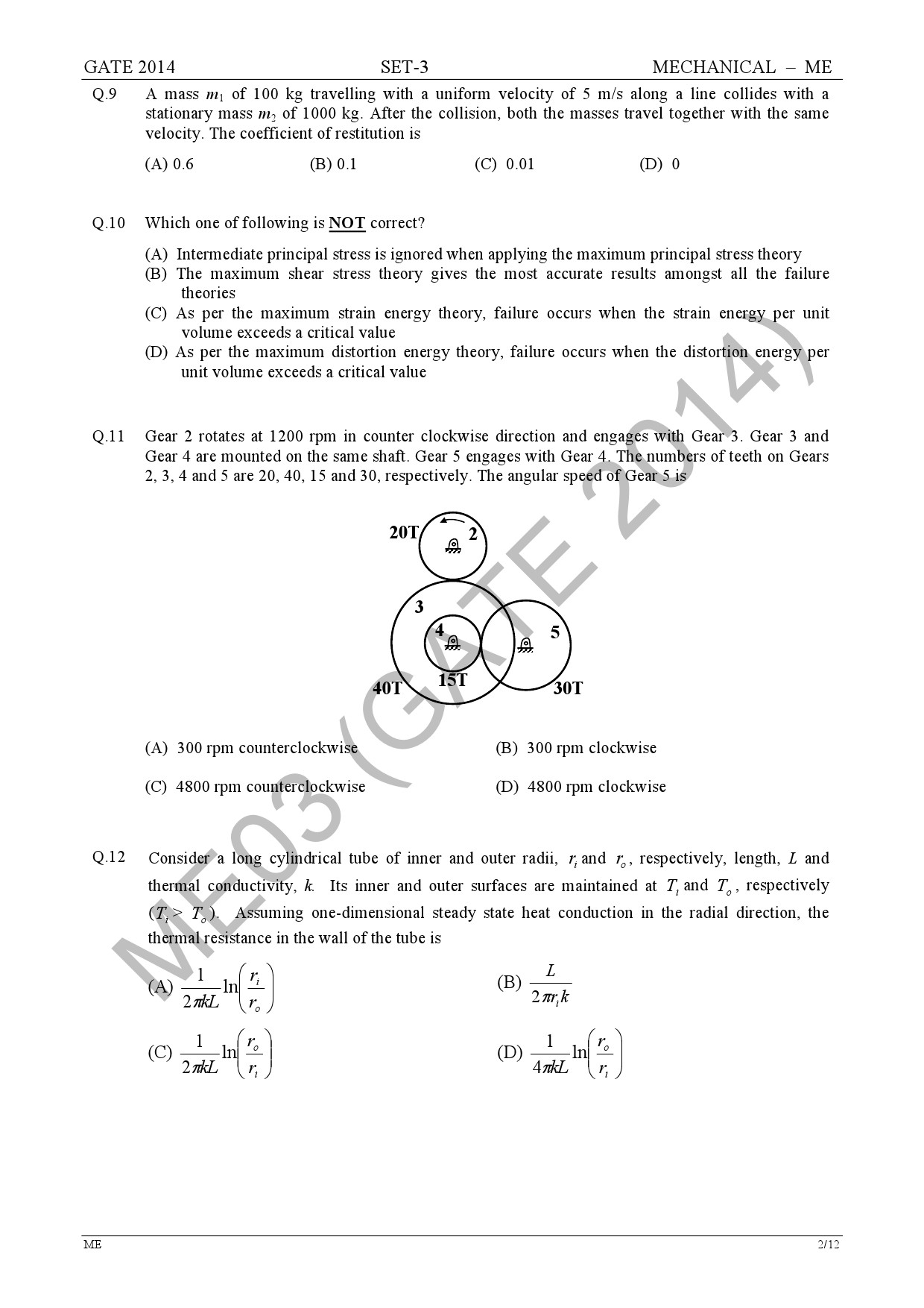 GATE Exam Question Paper 2014 Mechanical Engineering Set 3 9