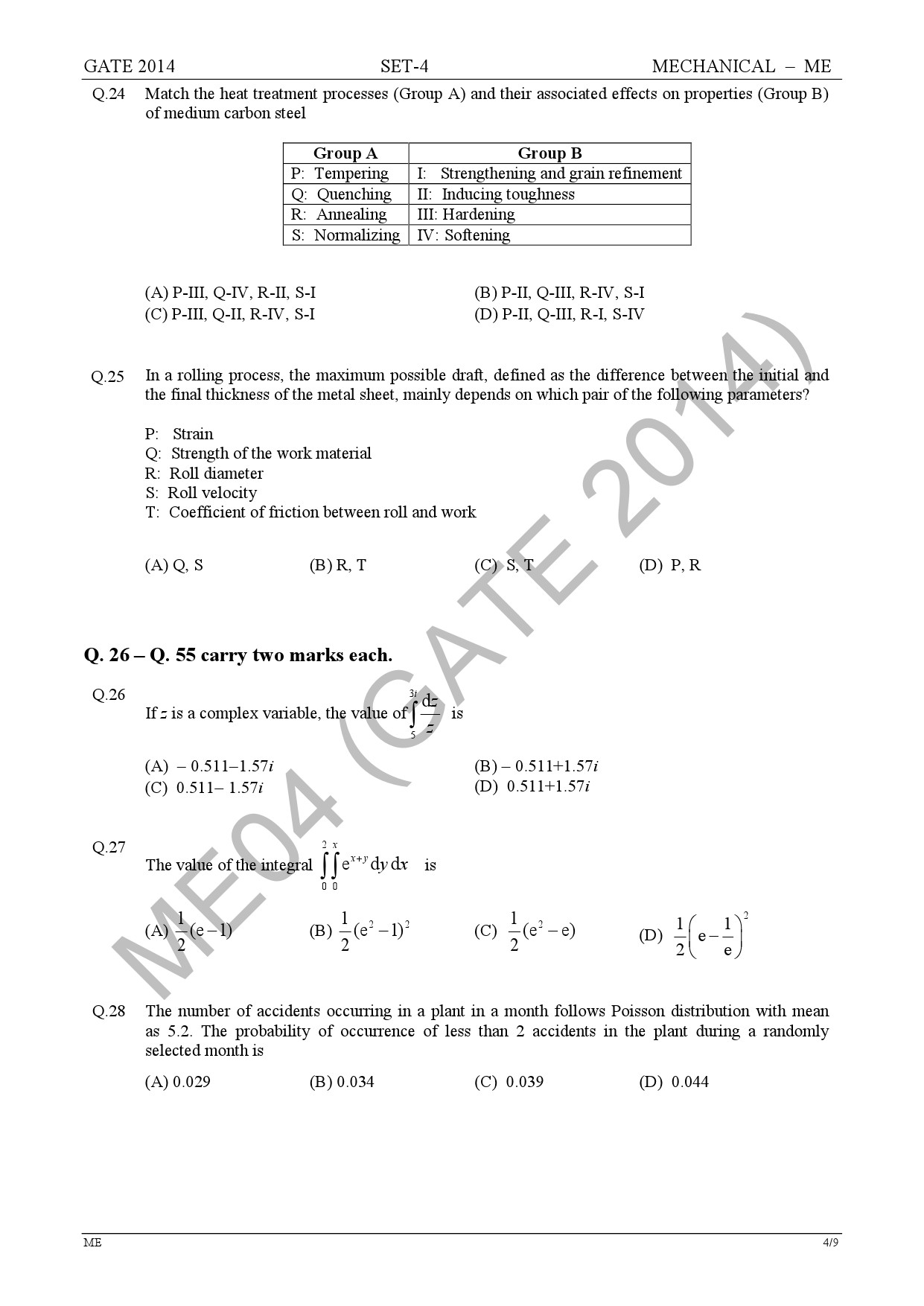 GATE Exam Question Paper 2014 Mechanical Engineering Set 4 10