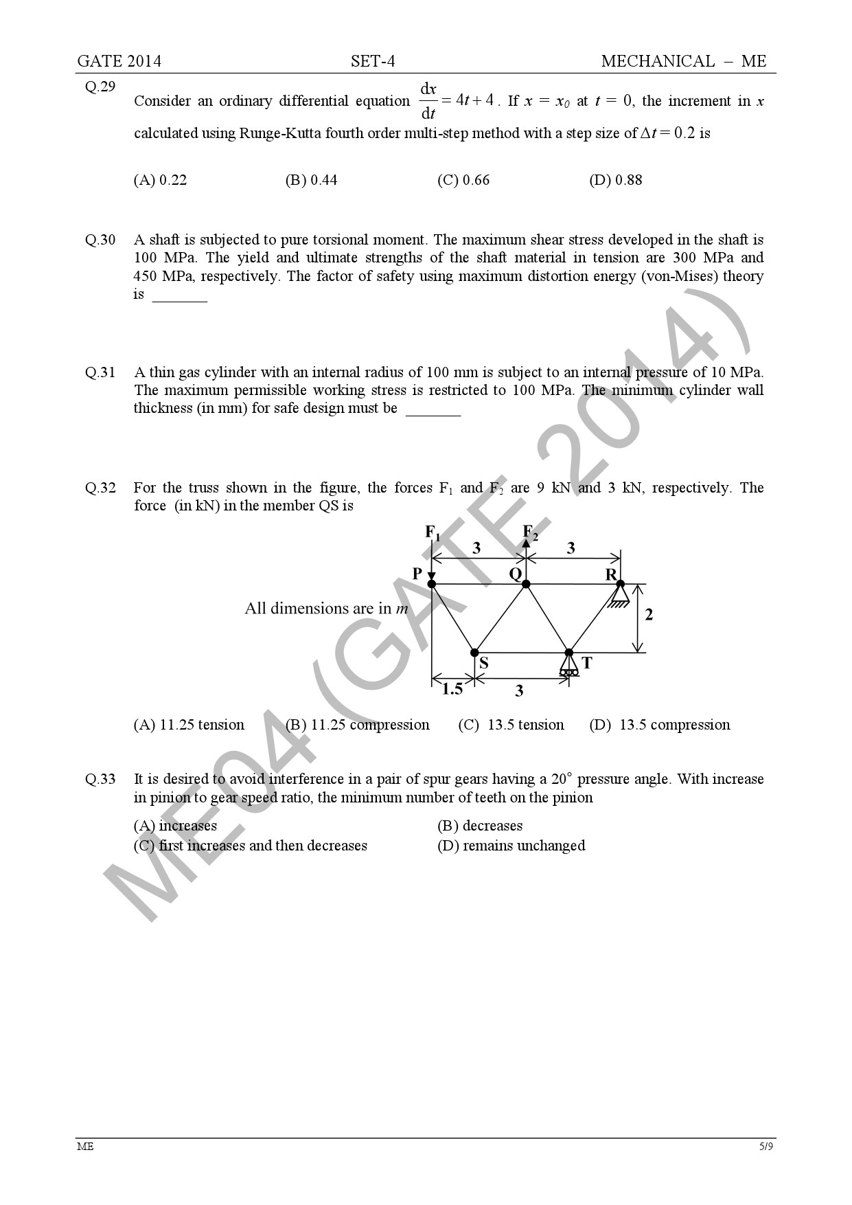 GATE Exam Question Paper 2014 Mechanical Engineering Set 4 11