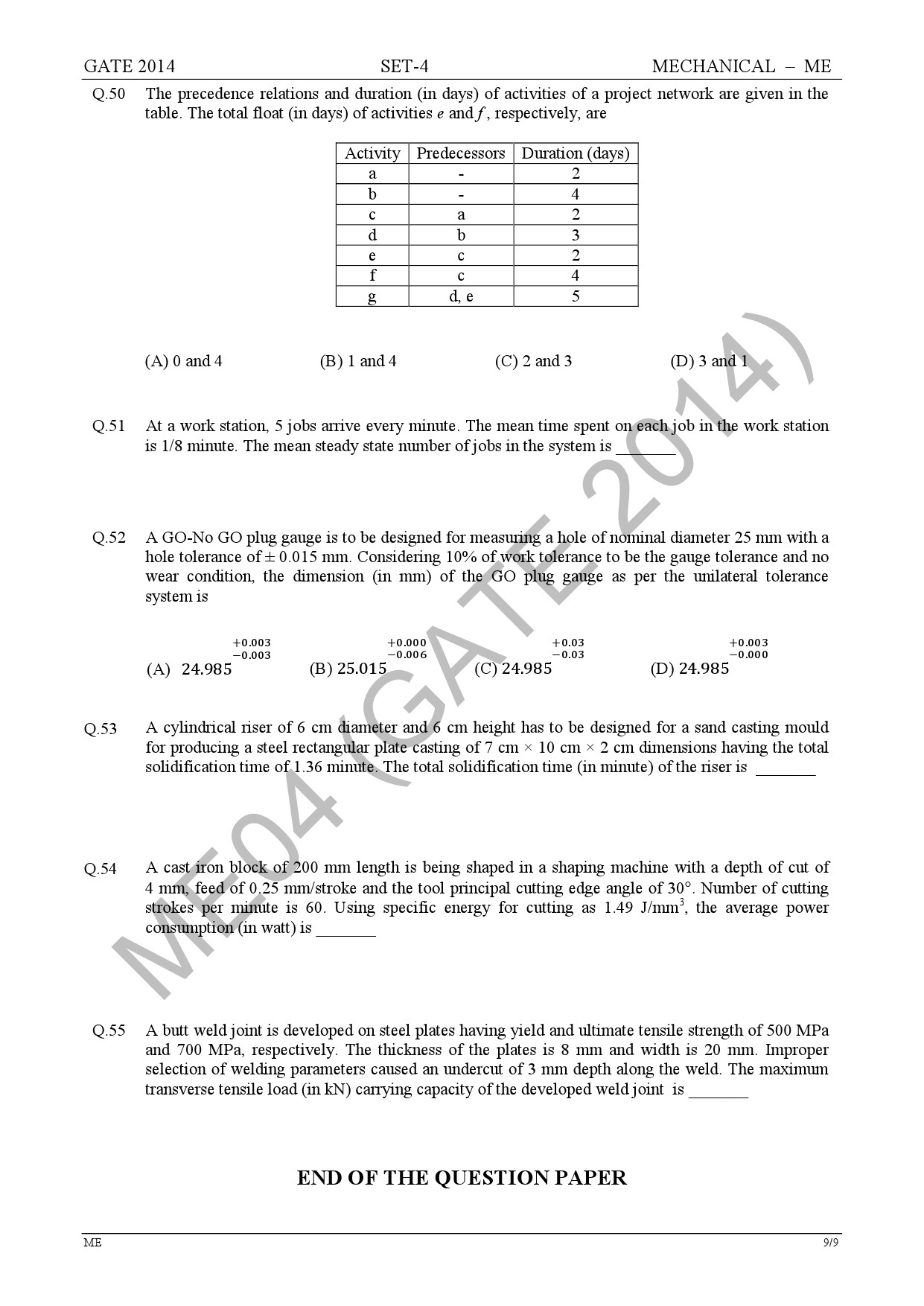 GATE Exam Question Paper 2014 Mechanical Engineering Set 4 15
