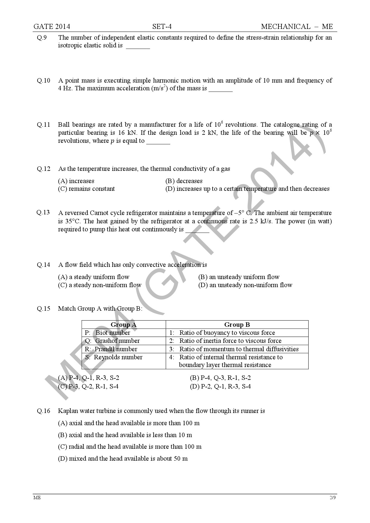 GATE Exam Question Paper 2014 Mechanical Engineering Set 4 8