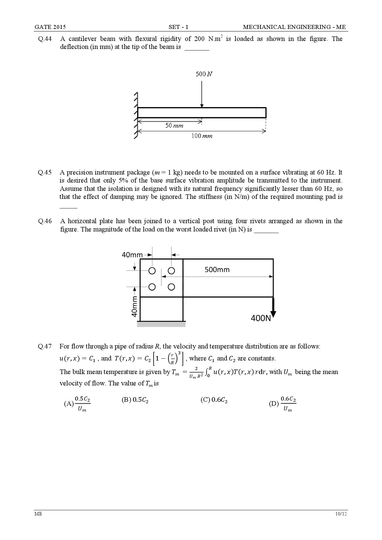 GATE Exam Question Paper 2015 Mechanical Engineering Set 1 10