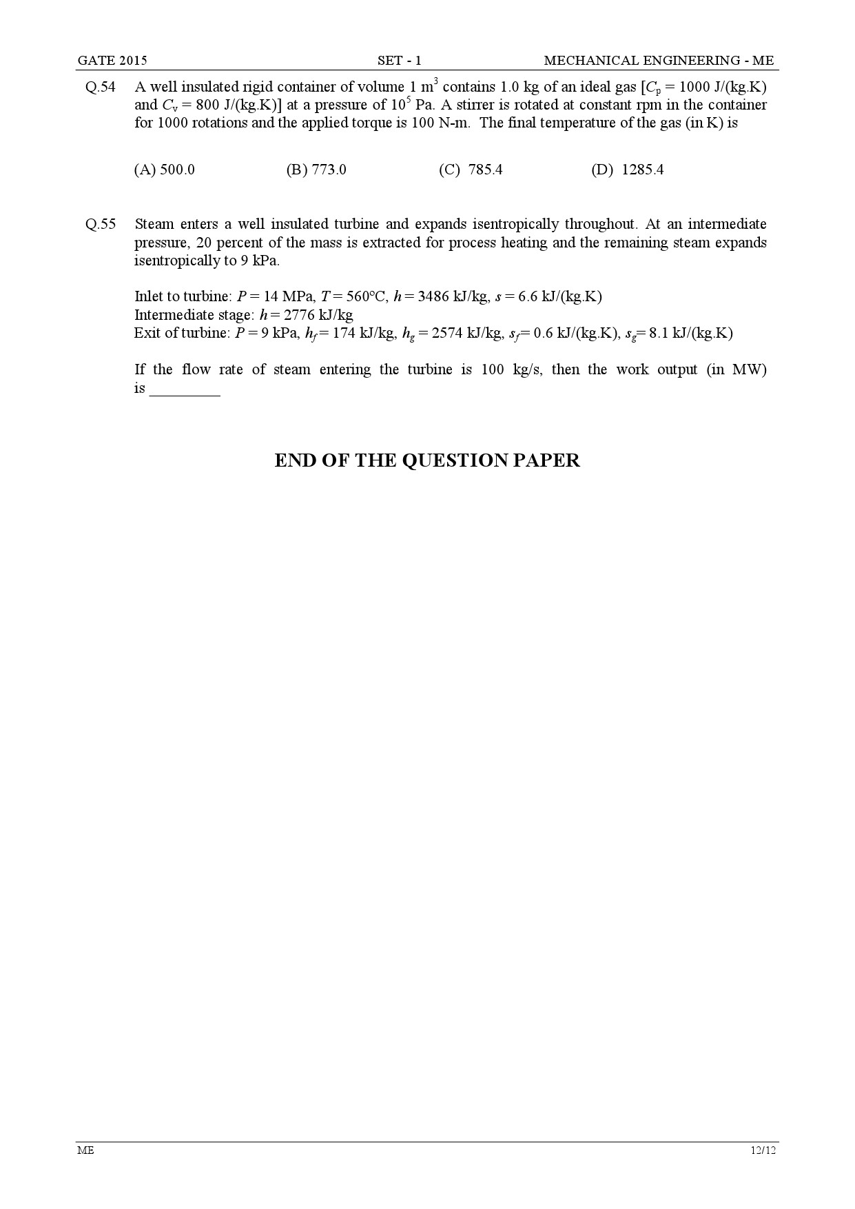 GATE Exam Question Paper 2015 Mechanical Engineering Set 1 12
