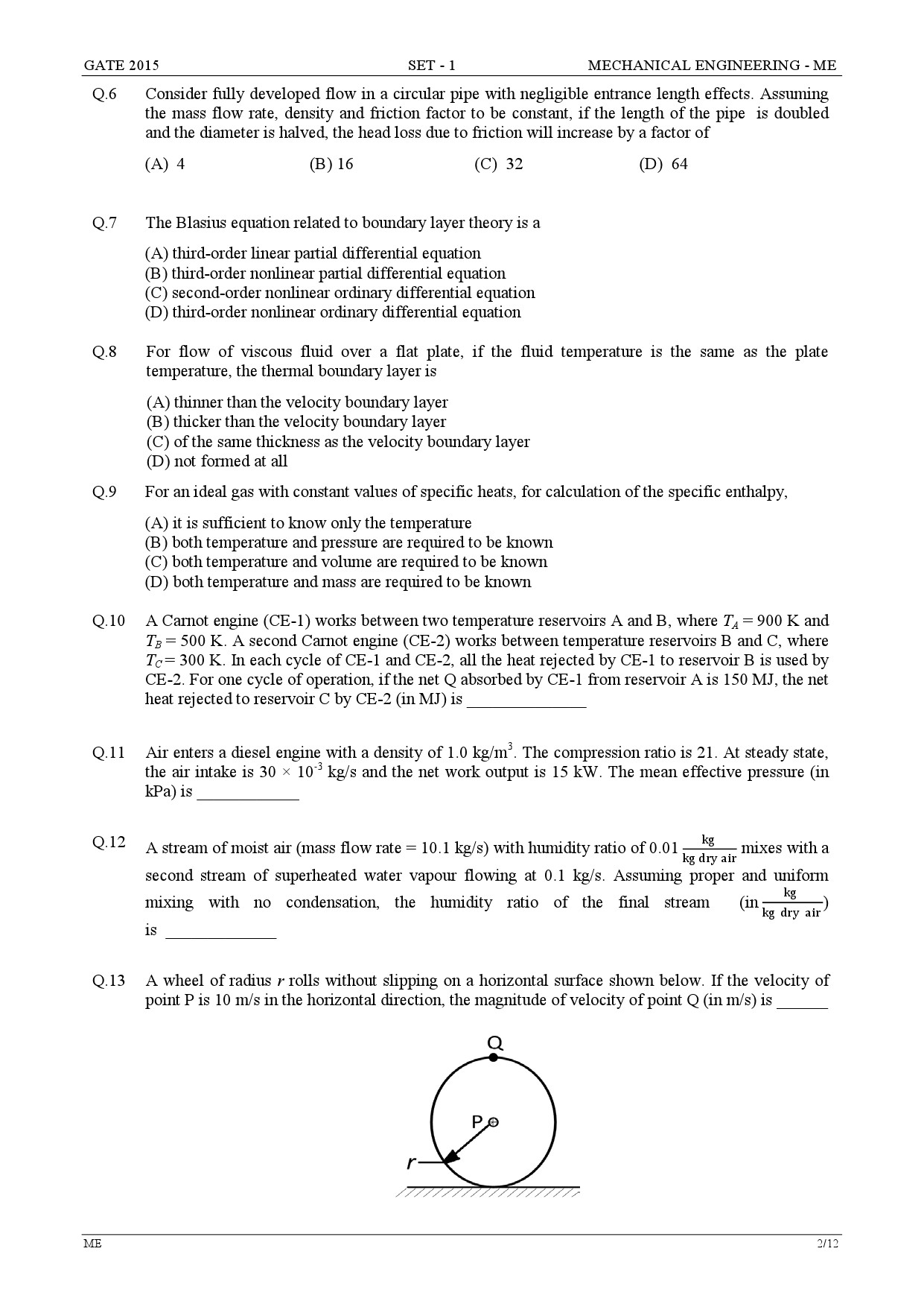 GATE Exam Question Paper 2015 Mechanical Engineering Set 1 2