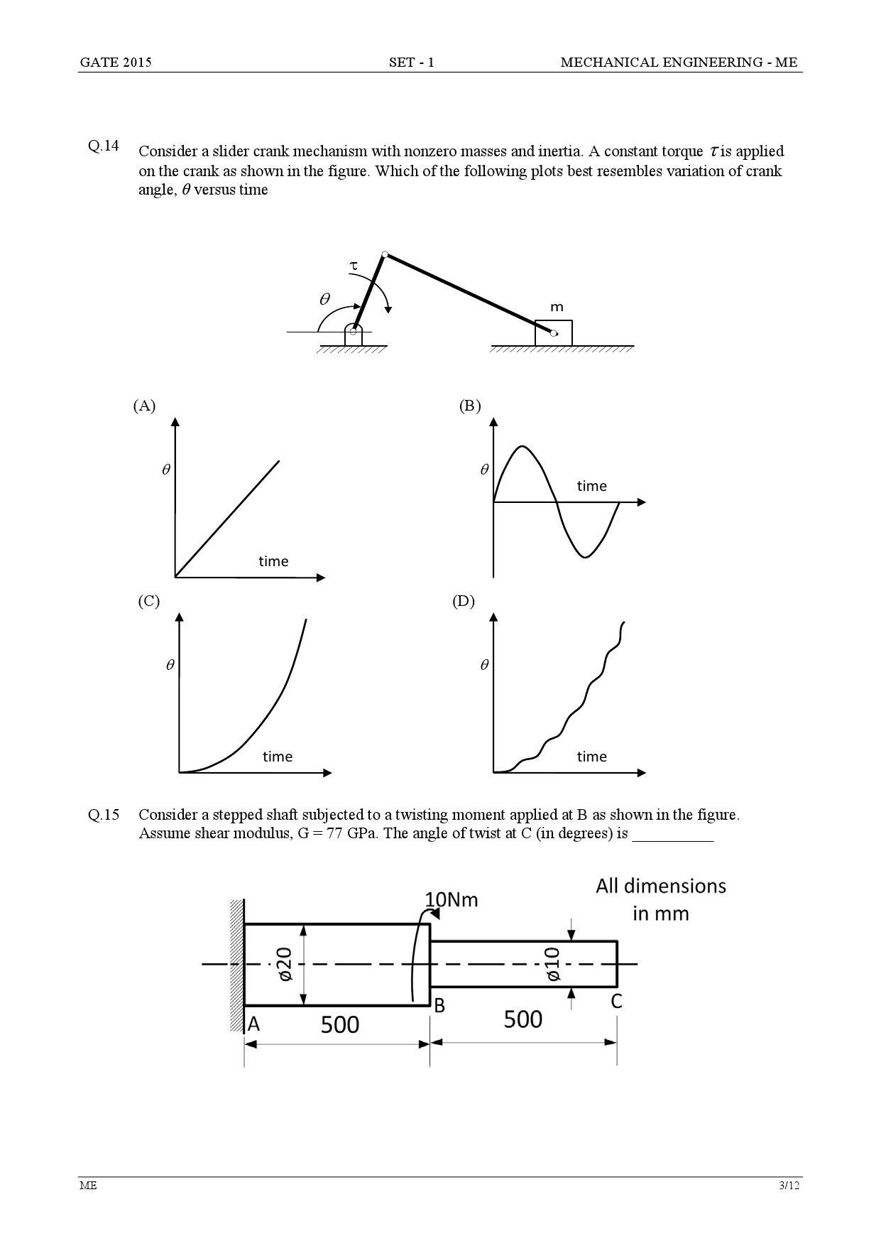 GATE Exam Question Paper 2015 Mechanical Engineering Set 1 3