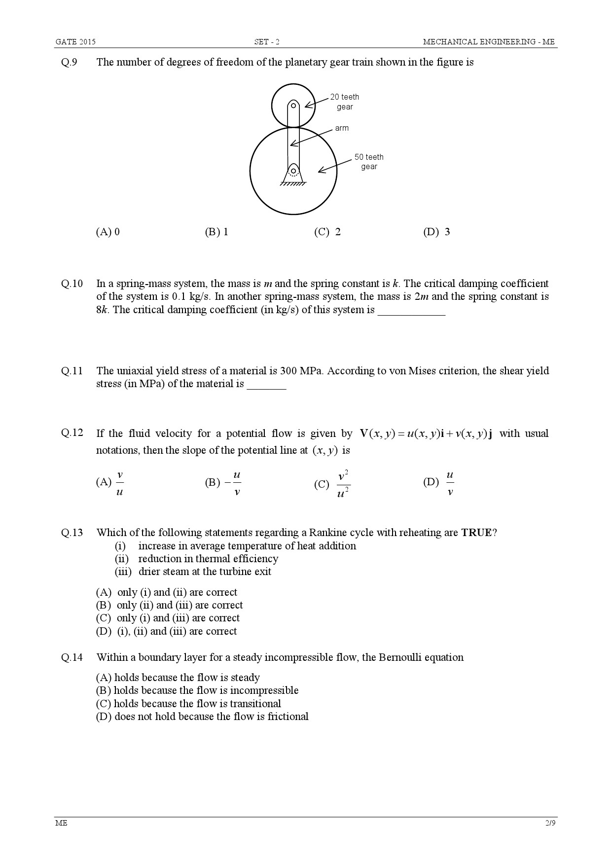 GATE Exam Question Paper 2015 Mechanical Engineering Set 2 2