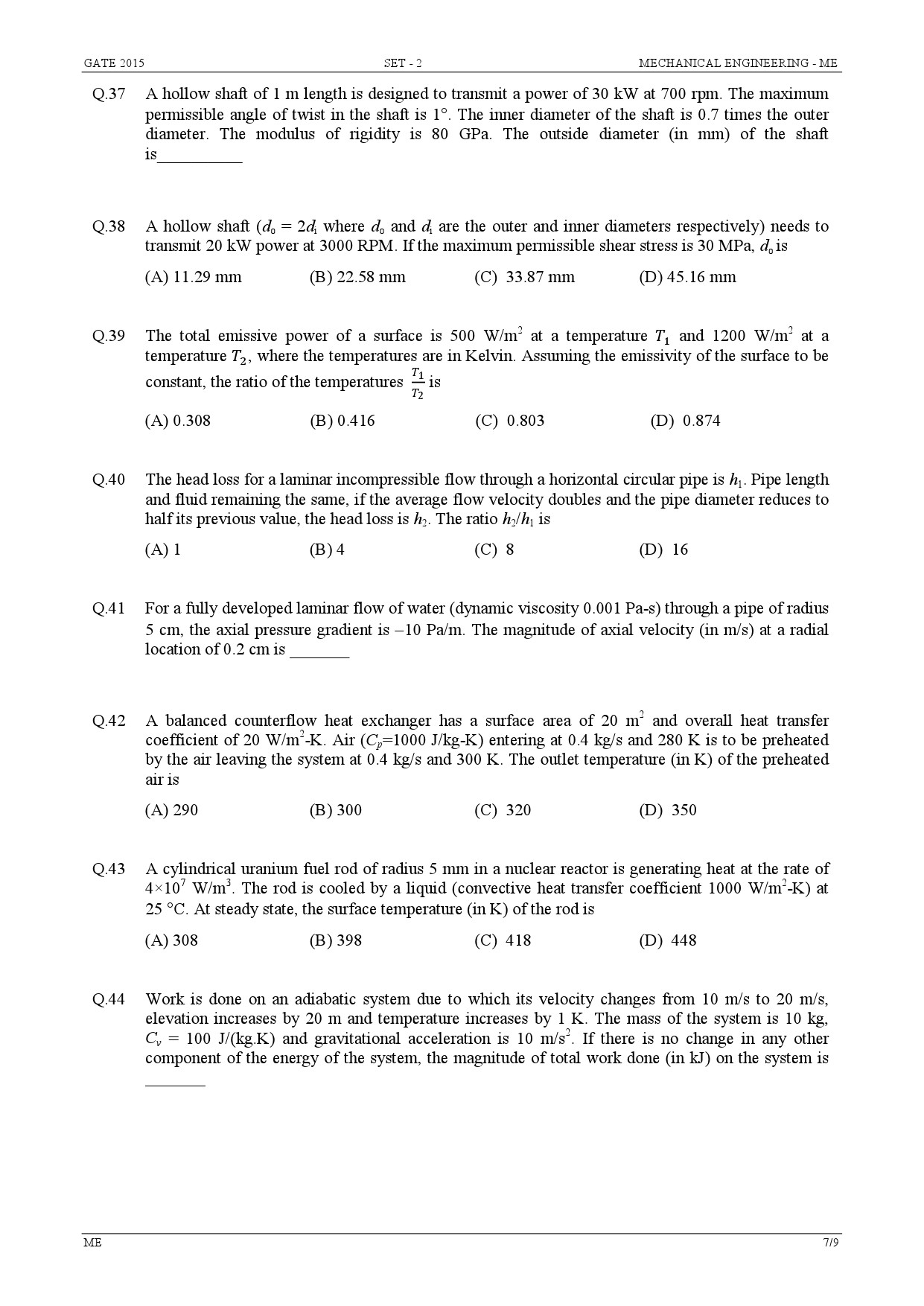 GATE Exam Question Paper 2015 Mechanical Engineering Set 2 7