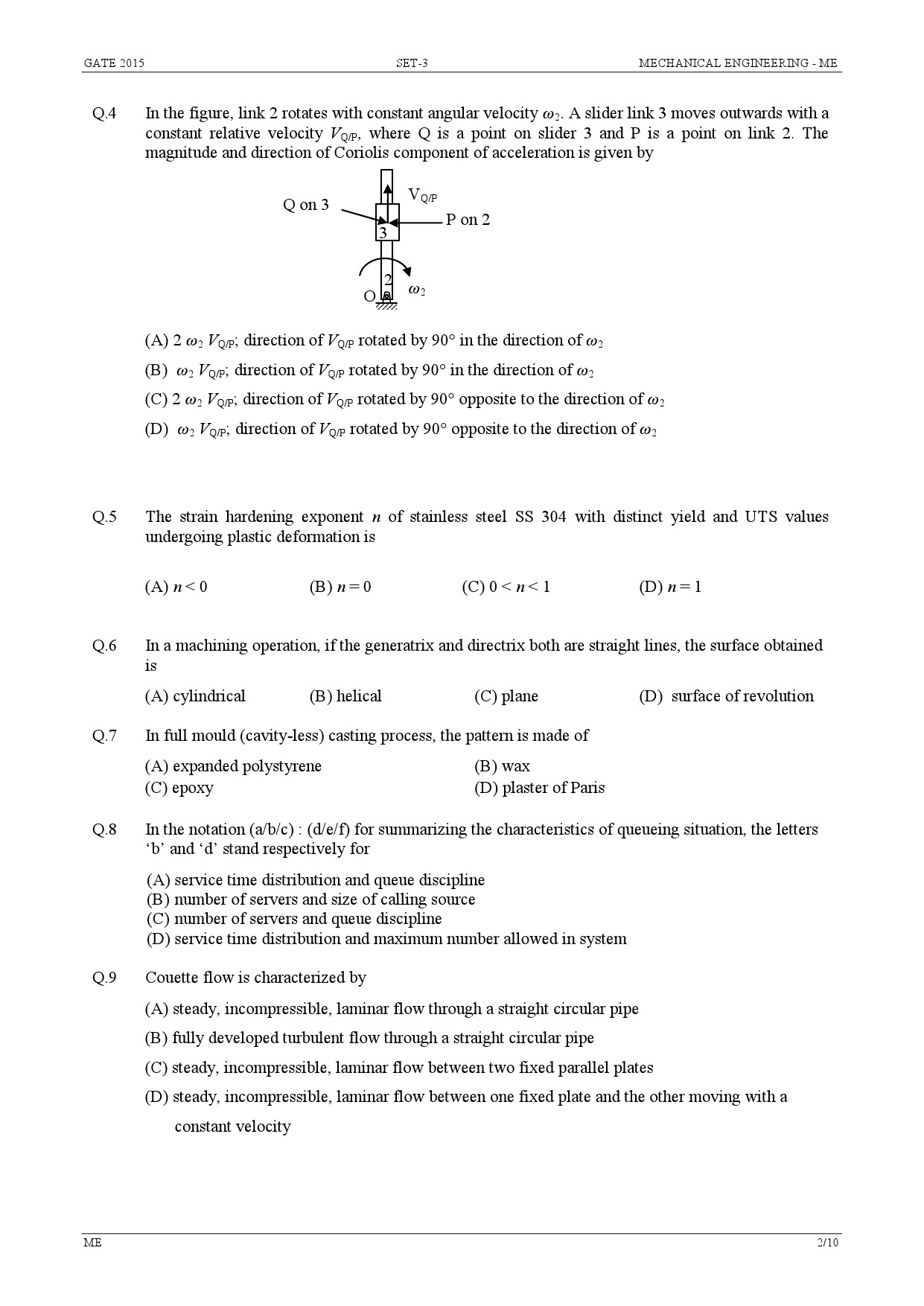 GATE Exam Question Paper 2015 Mechanical Engineering Set 3 2