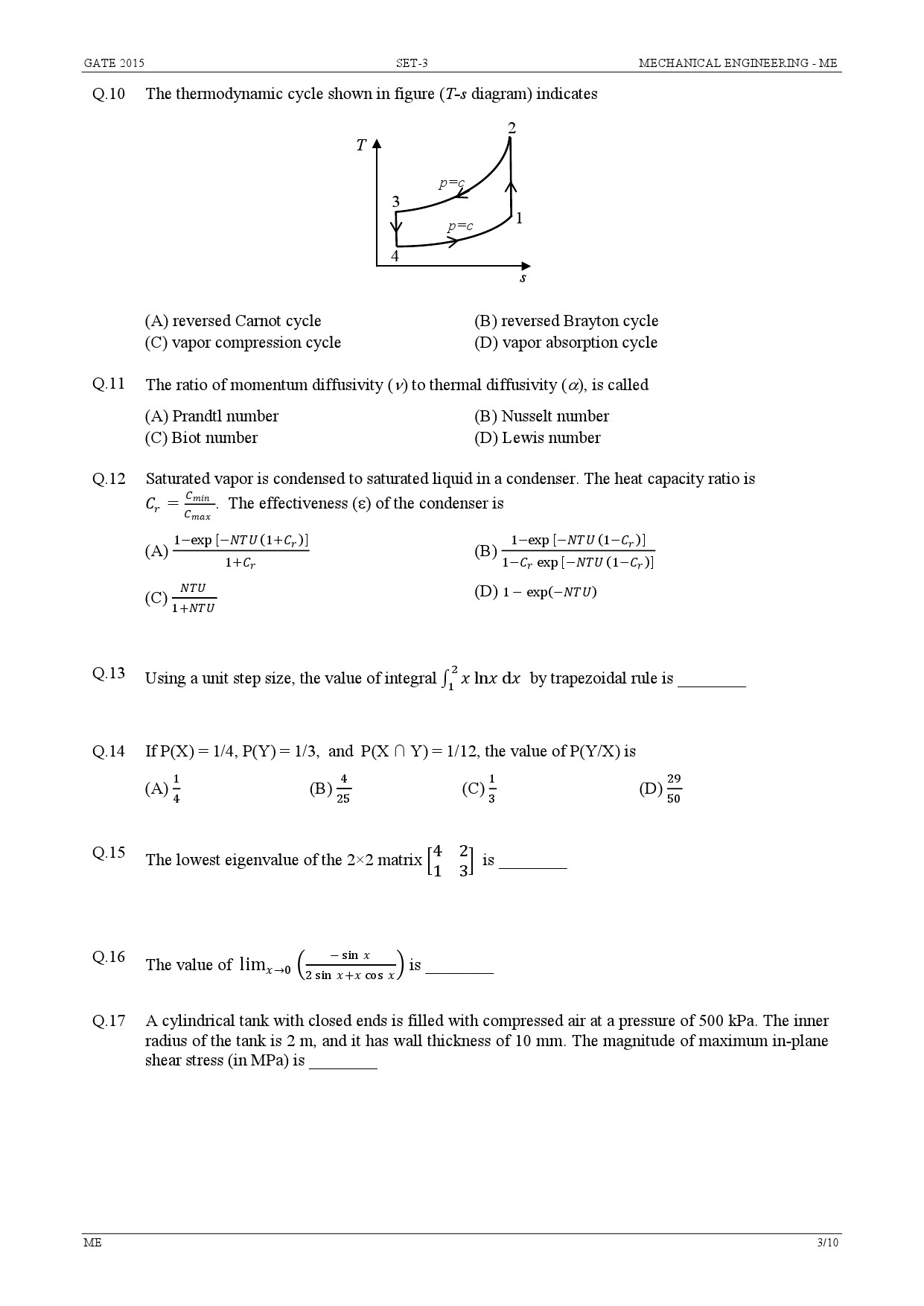 GATE Exam Question Paper 2015 Mechanical Engineering Set 3 3