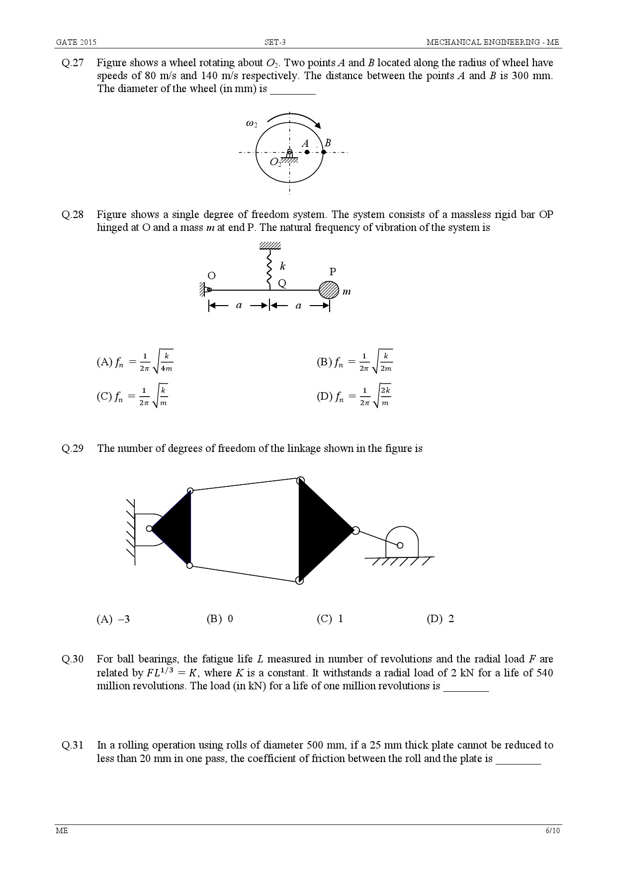 GATE Exam Question Paper 2015 Mechanical Engineering Set 3 6