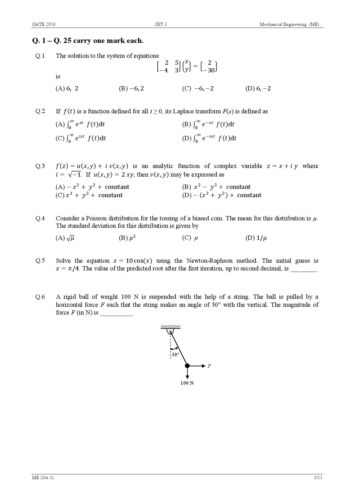 GATE Exam Question Paper 2016 Mechanical Engineering Set 1 3