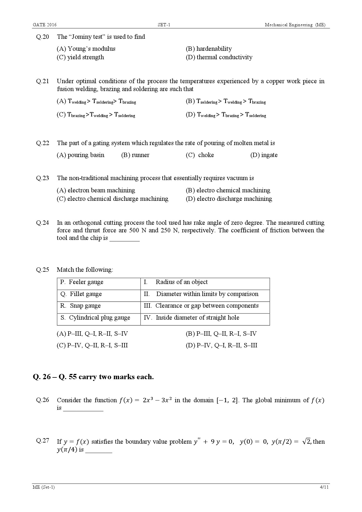 GATE Exam Question Paper 2016 Mechanical Engineering Set 1 6