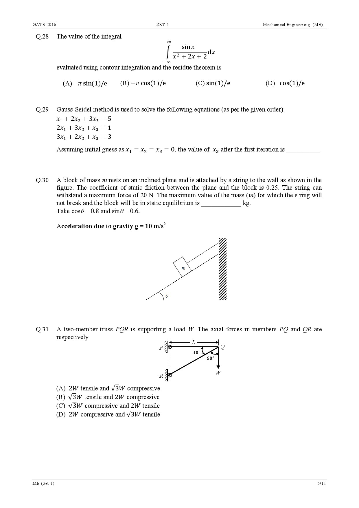 GATE Exam Question Paper 2016 Mechanical Engineering Set 1 7