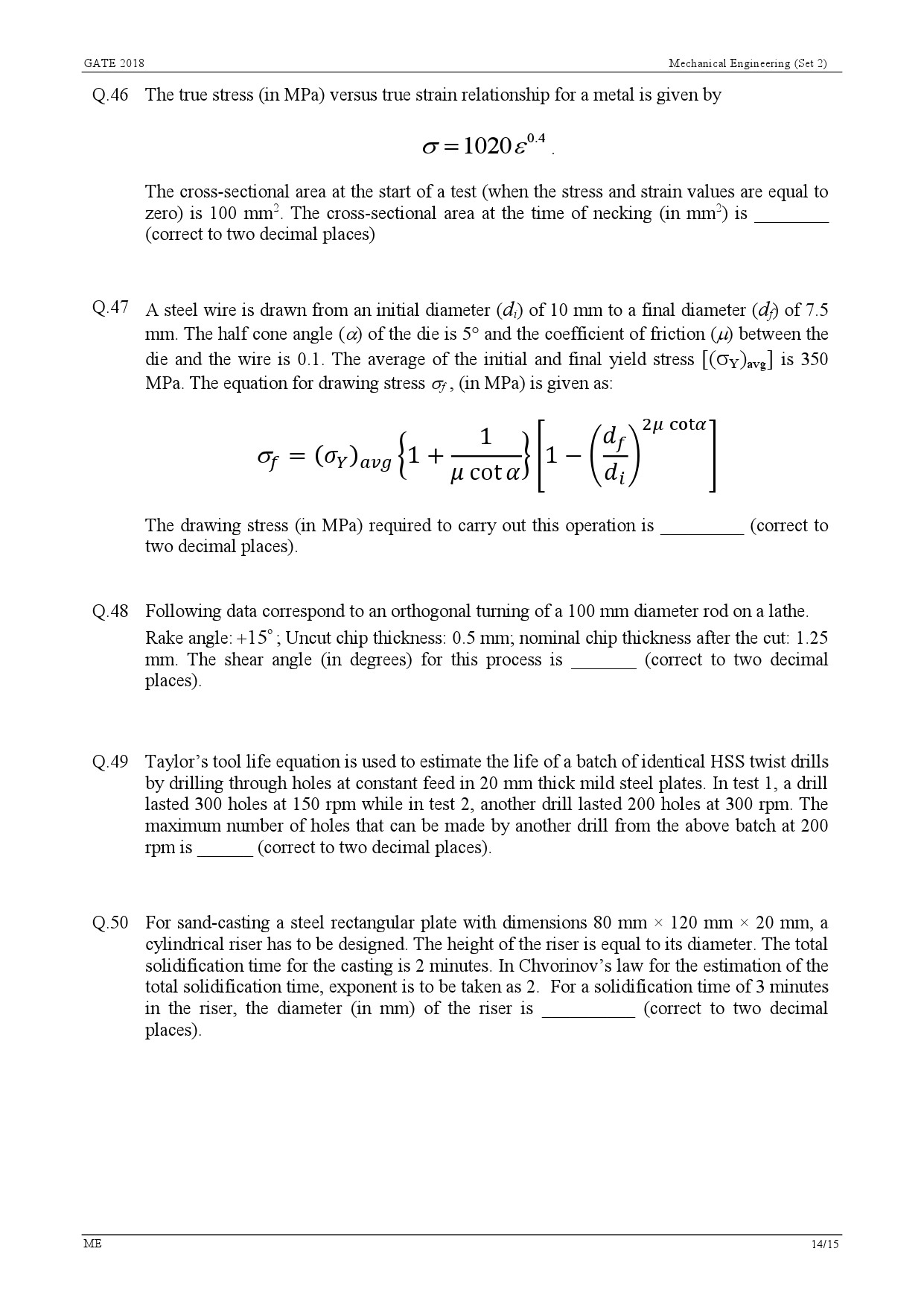 GATE Exam Question Paper 2018 Mechanical Engineering Set 2 17
