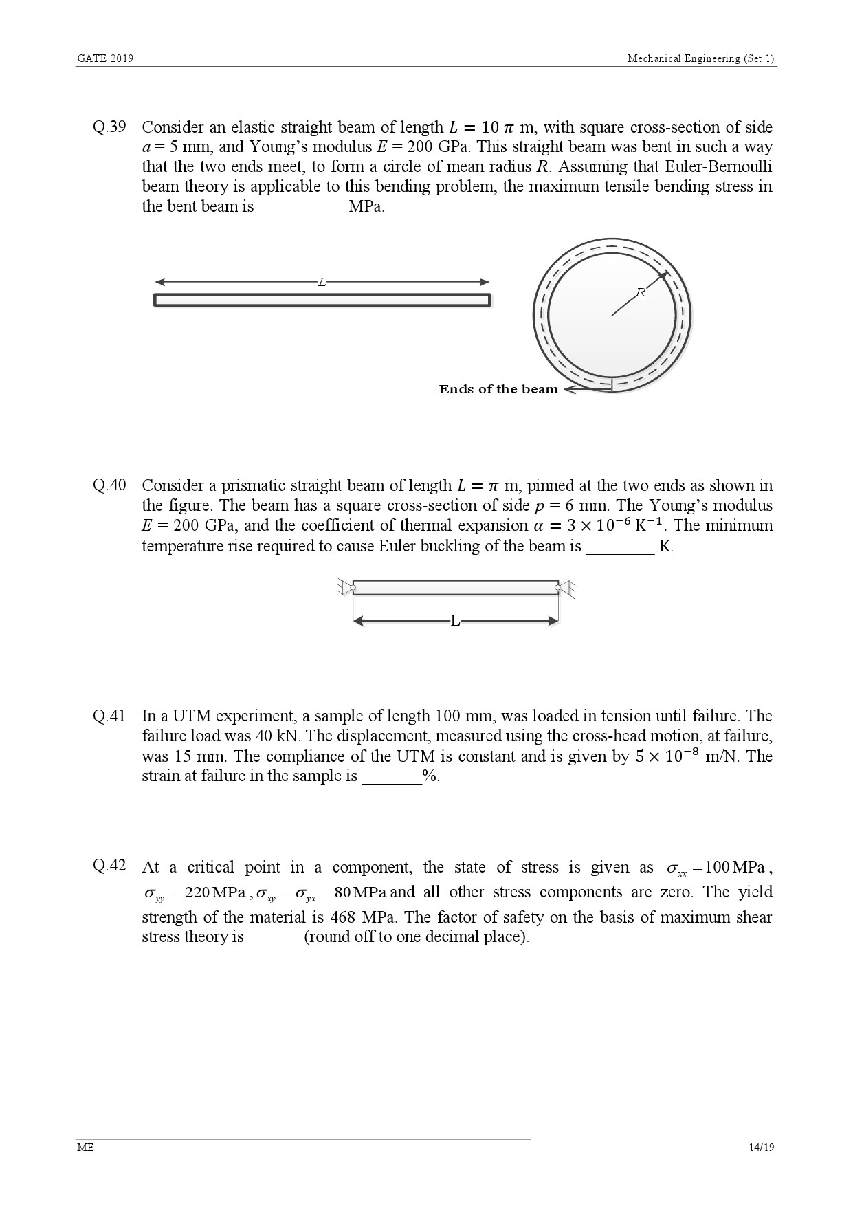 GATE Exam Question Paper 2019 Mechanical Engineering Set 1 17