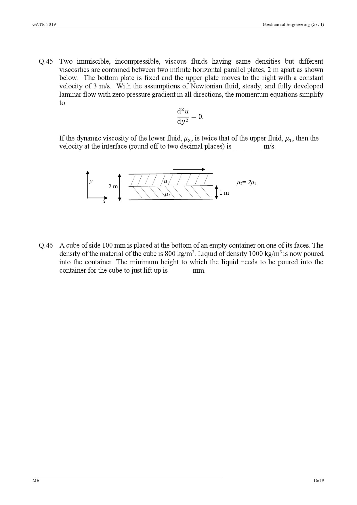 GATE Exam Question Paper 2019 Mechanical Engineering Set 1 19