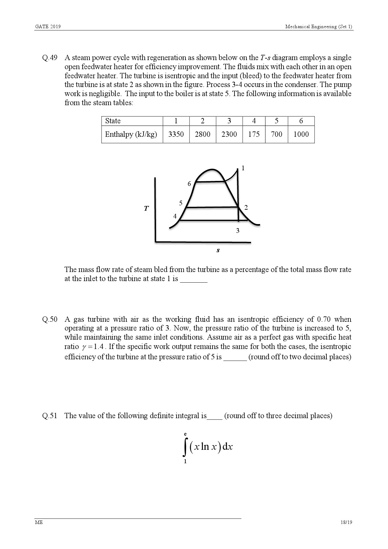 GATE Exam Question Paper 2019 Mechanical Engineering Set 1 21