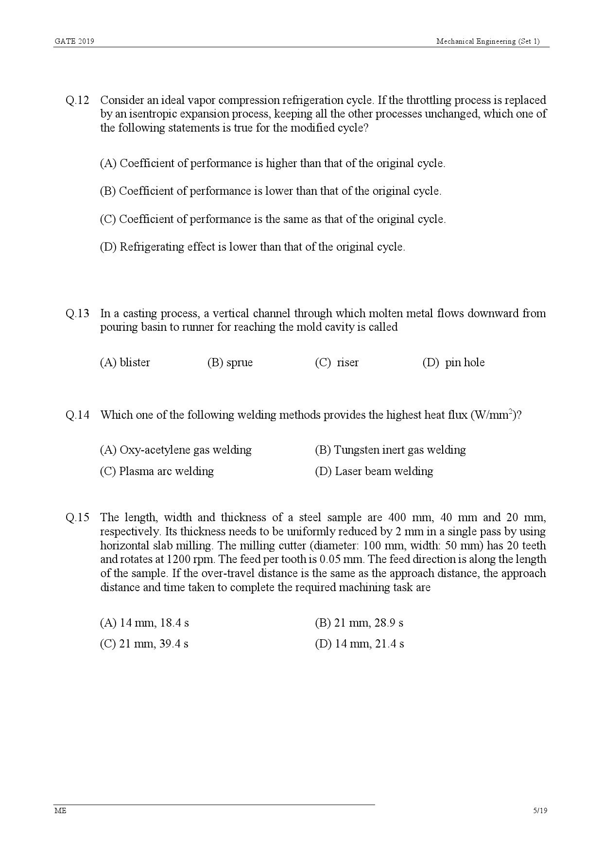 GATE Exam Question Paper 2019 Mechanical Engineering Set 1 8