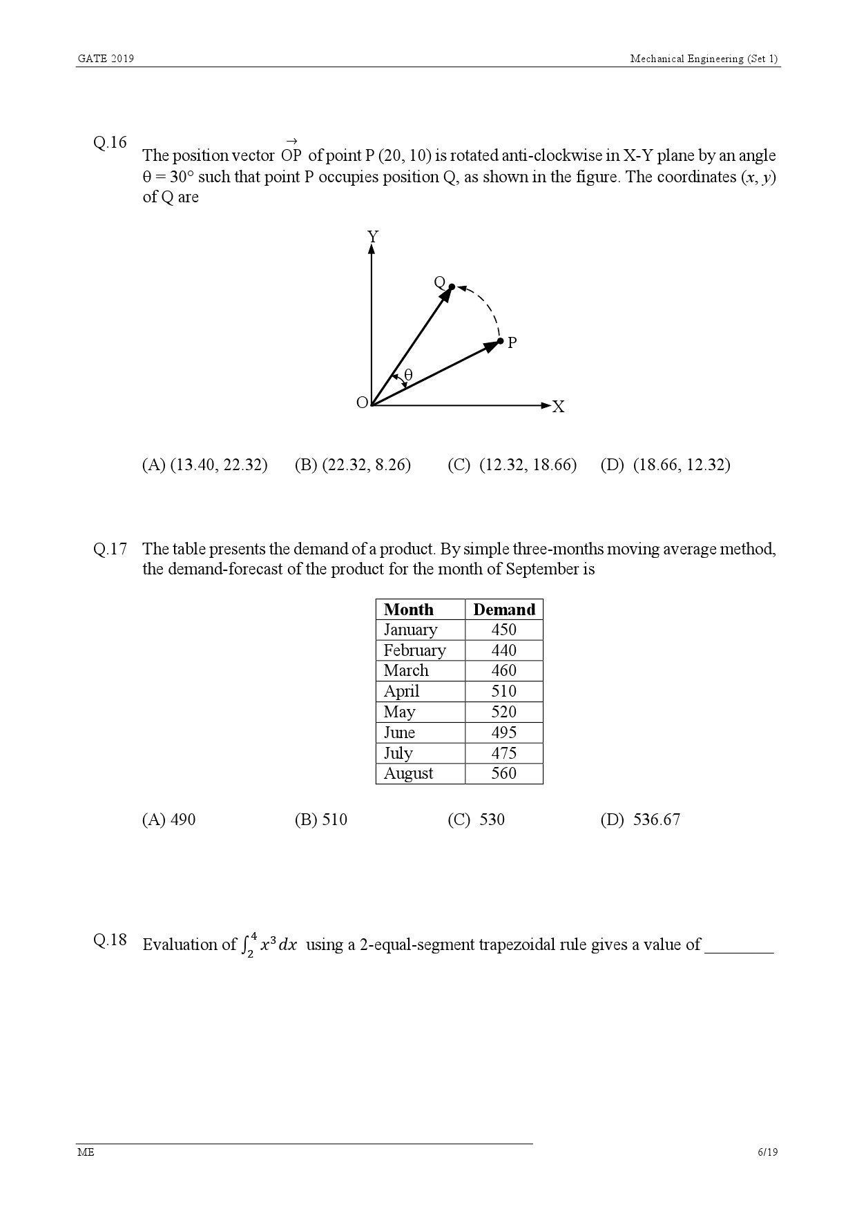 GATE Exam Question Paper 2019 Mechanical Engineering Set 1 9