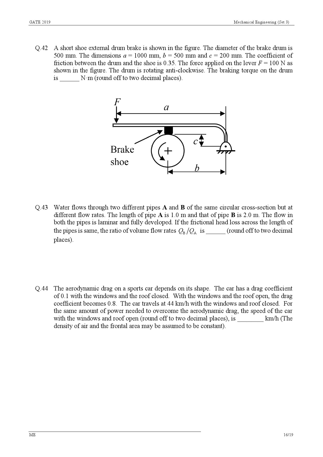 GATE Exam Question Paper 2019 Mechanical Engineering Set 3 19