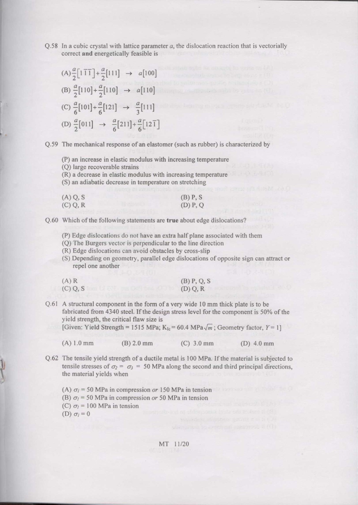 GATE Exam Question Paper 2007 Metallurgical Engineering 11