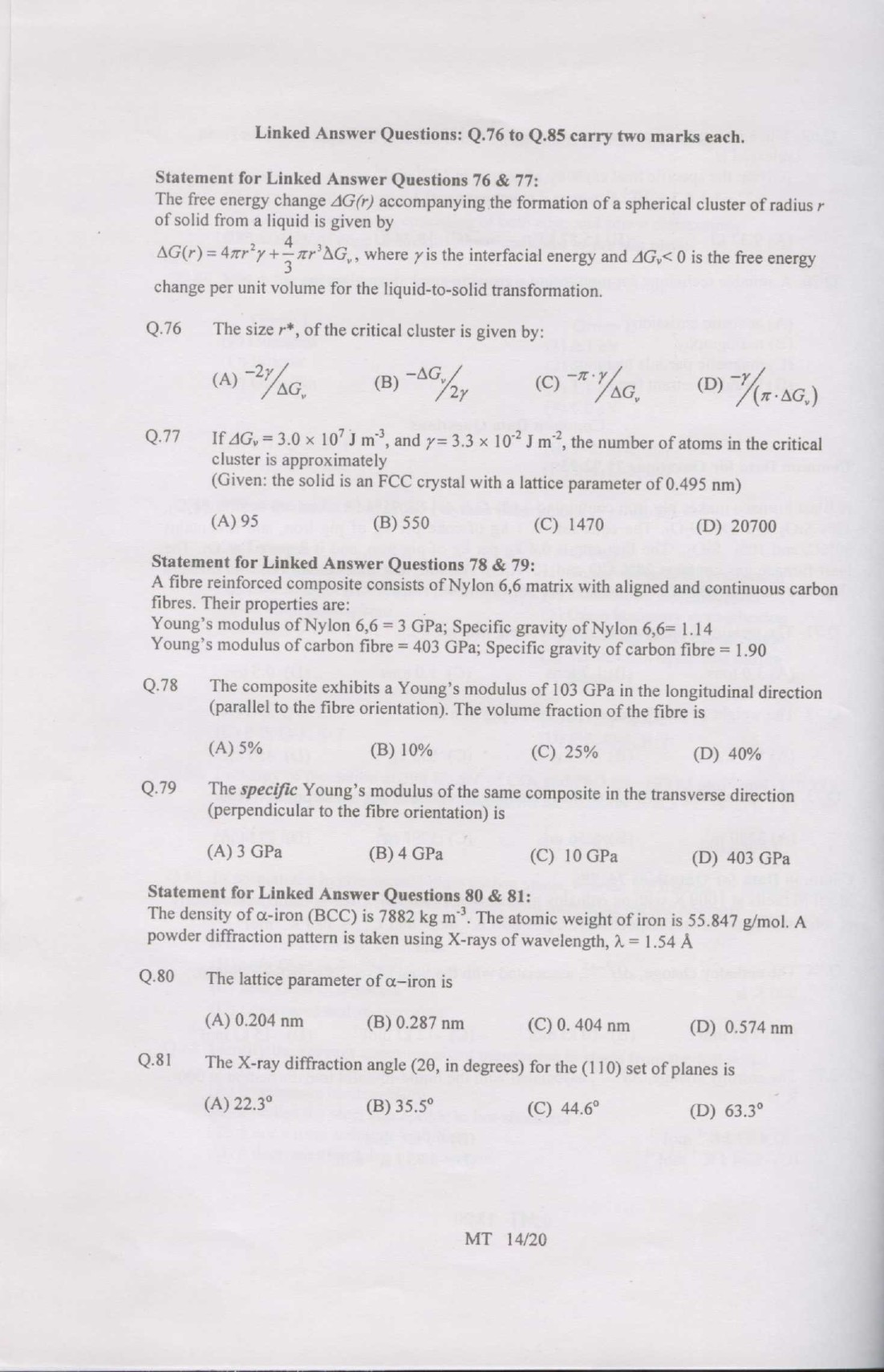 GATE Exam Question Paper 2007 Metallurgical Engineering 14
