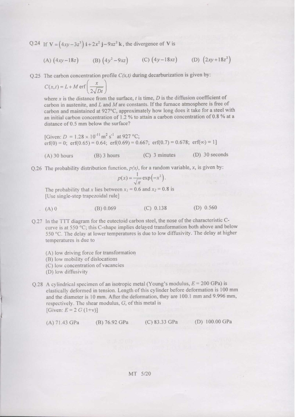 GATE Exam Question Paper 2007 Metallurgical Engineering 5