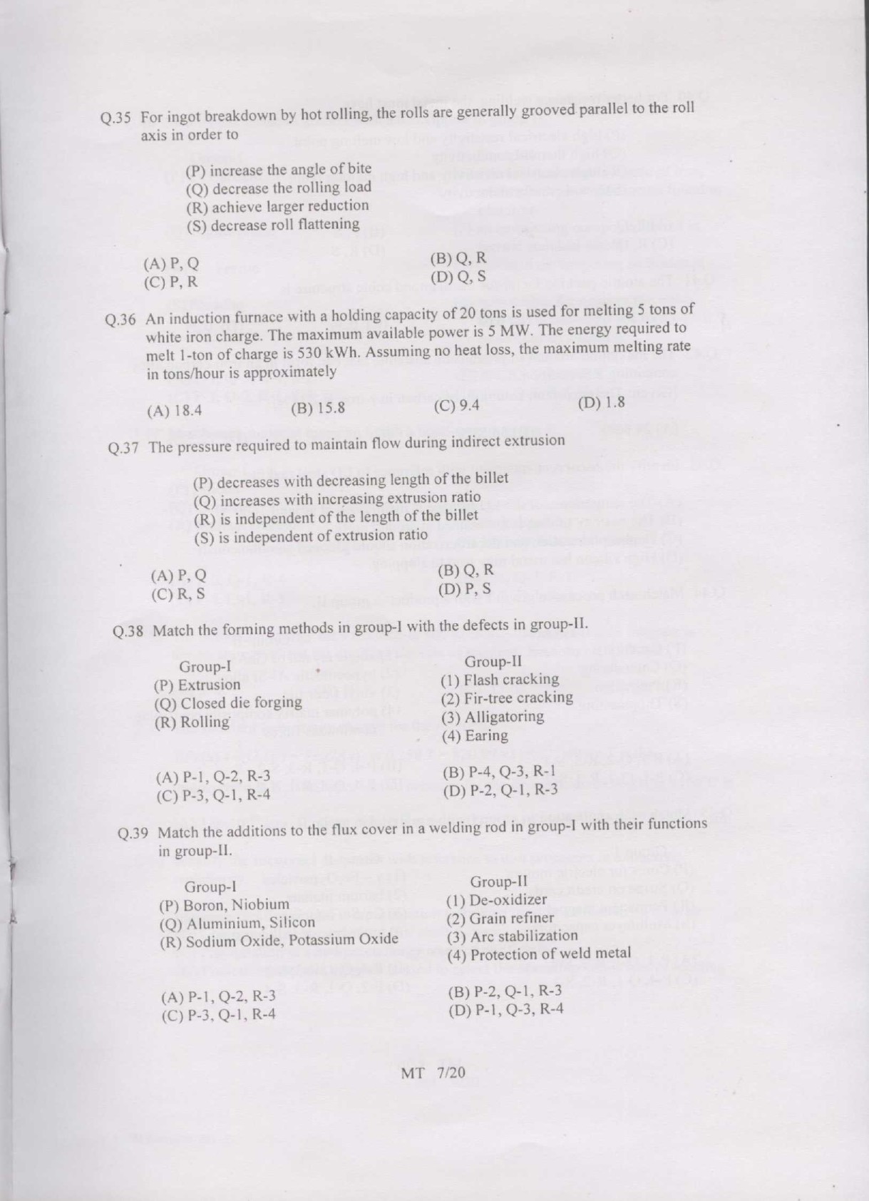 GATE Exam Question Paper 2007 Metallurgical Engineering 7