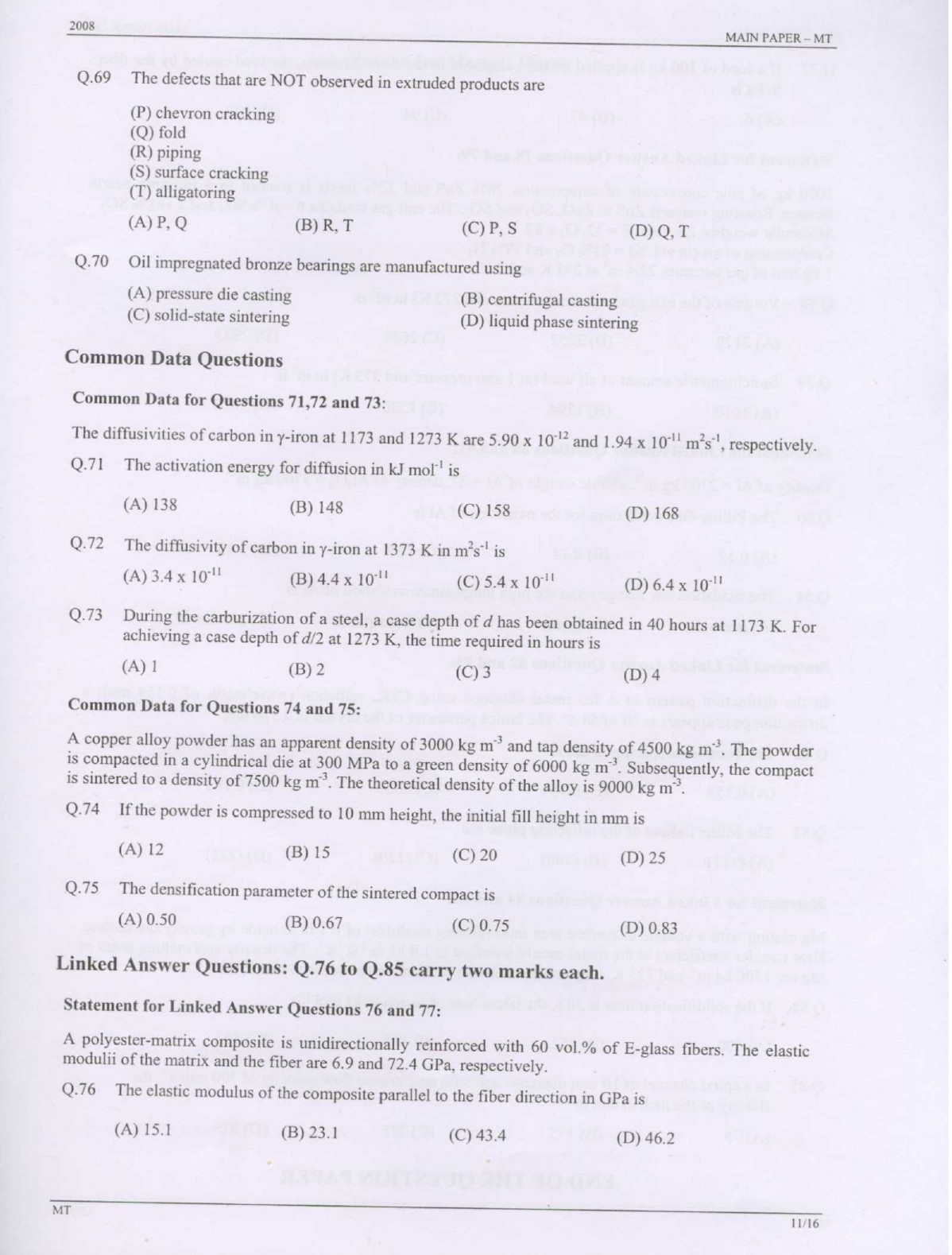 GATE Exam Question Paper 2008 Metallurgical Engineering 11