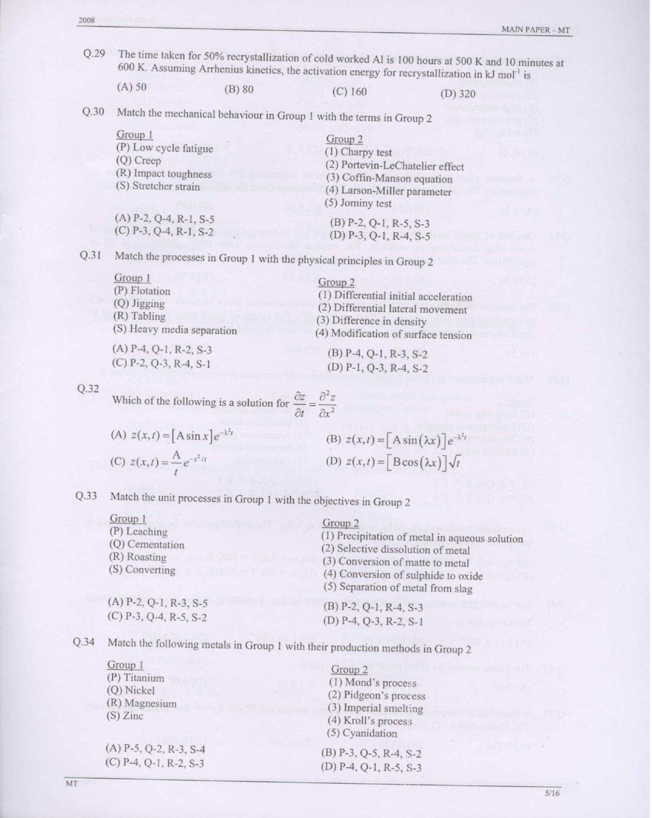 GATE Exam Question Paper 2008 Metallurgical Engineering 5
