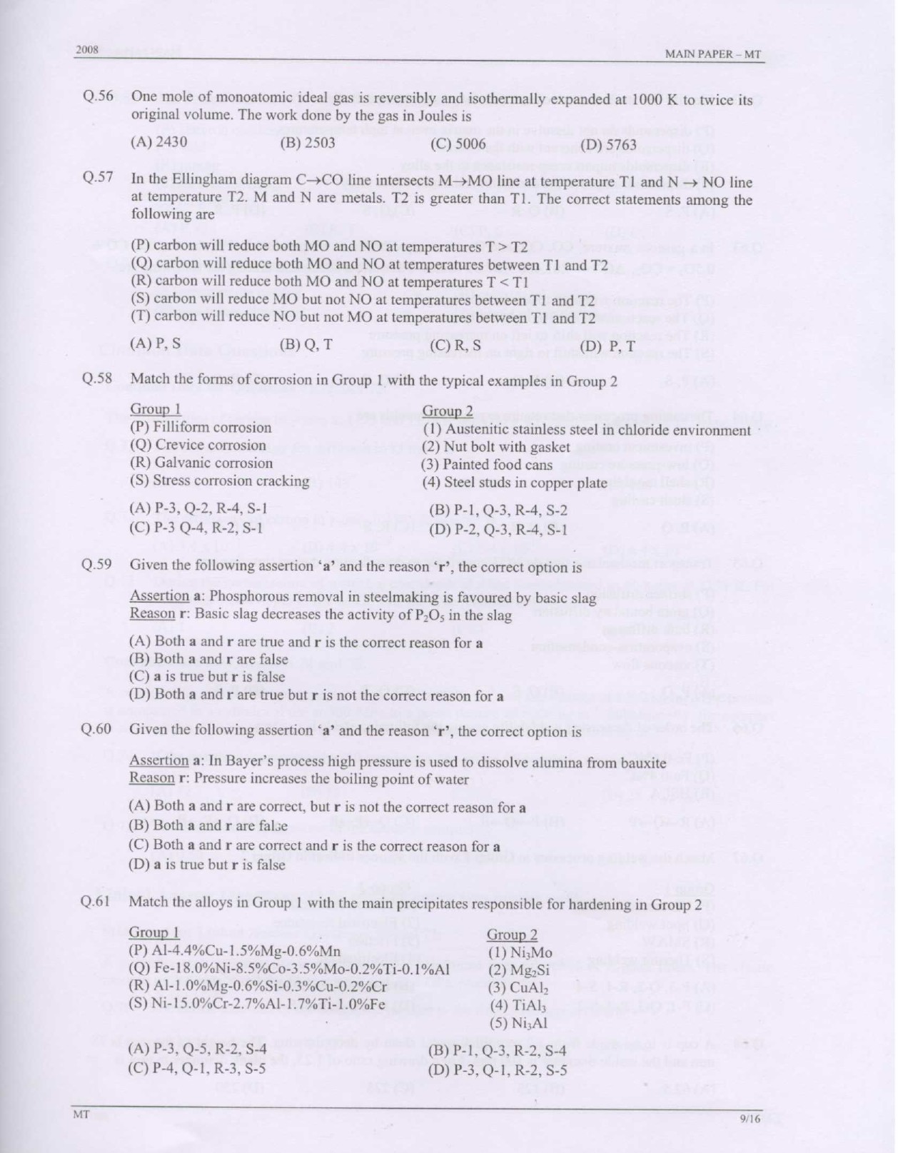 GATE Exam Question Paper 2008 Metallurgical Engineering 9